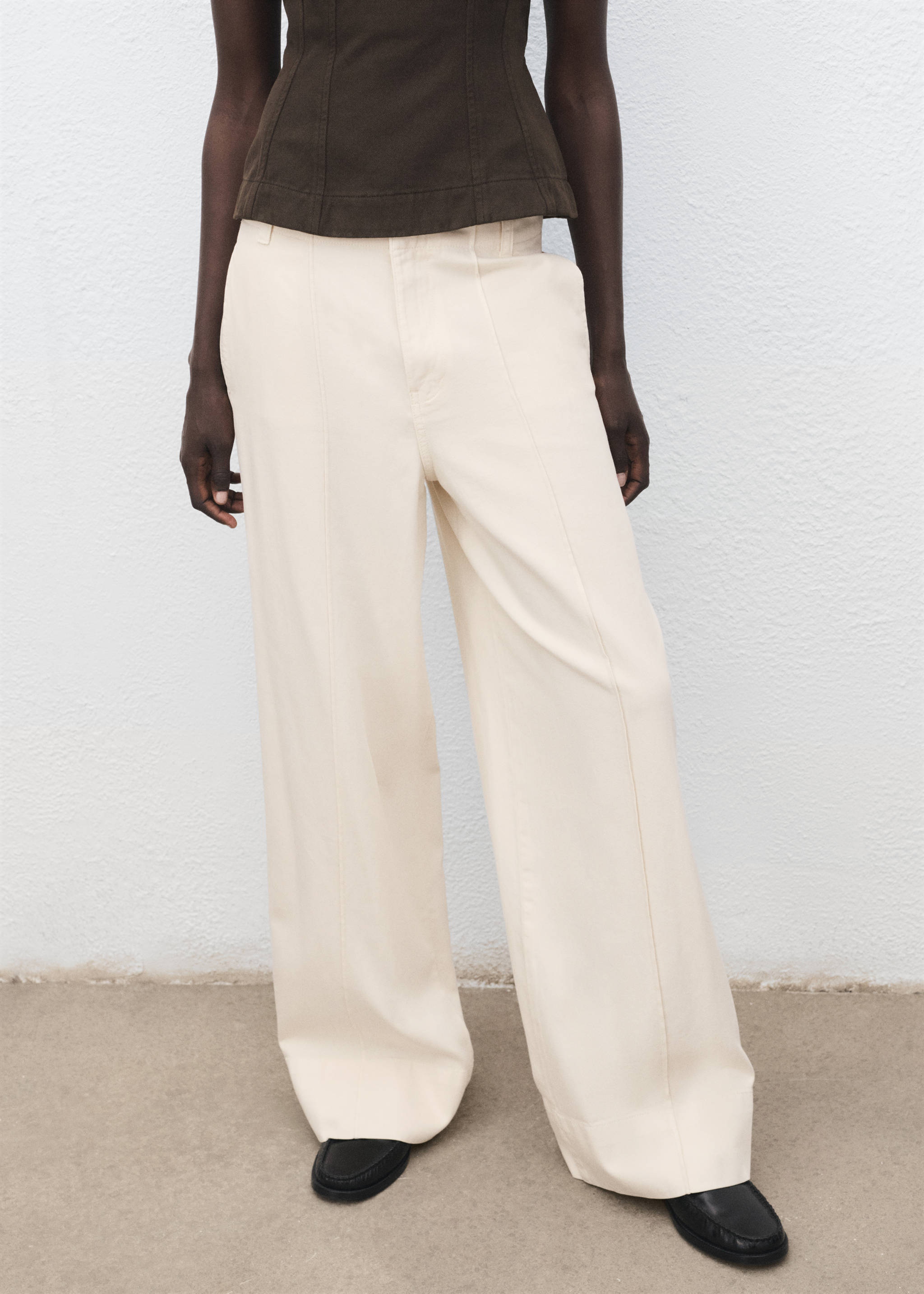 Wide leg denim pants with stitching - Medium plane