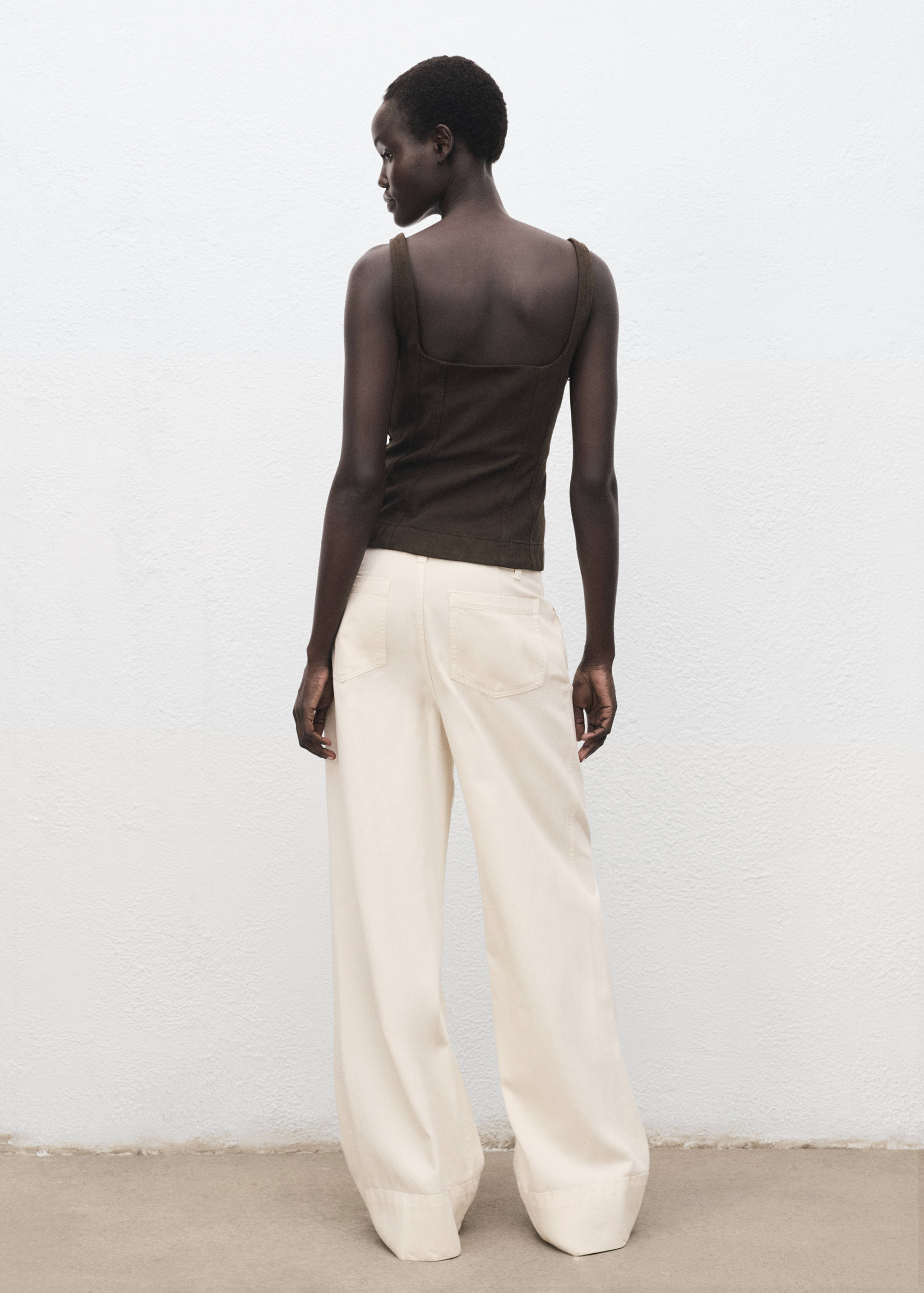 Wide leg denim pants with stitching - Reverse of the article