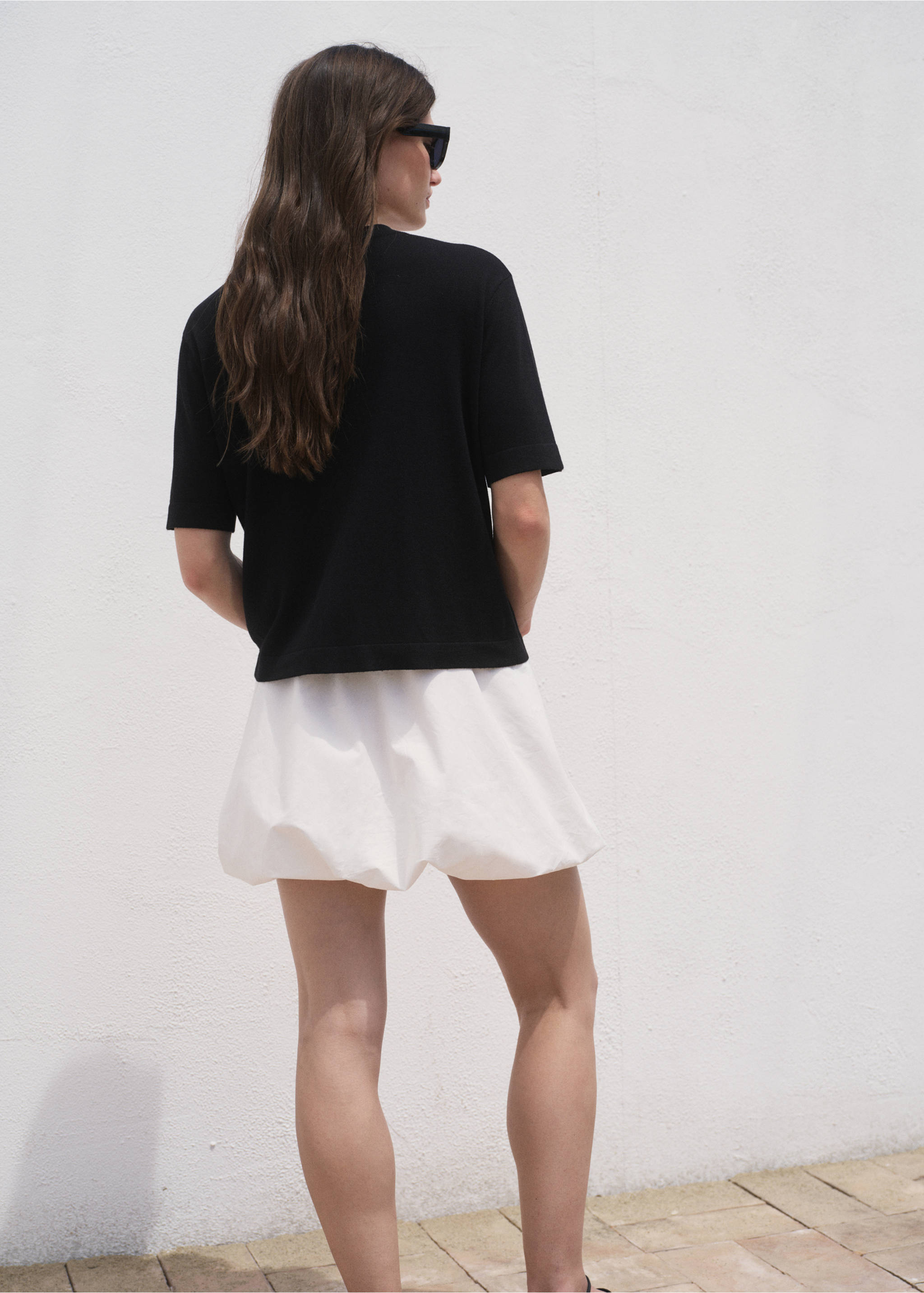 Pull-over maille fine manches courtes - Verso de l’article, Noir. Ref: 17014104-00.