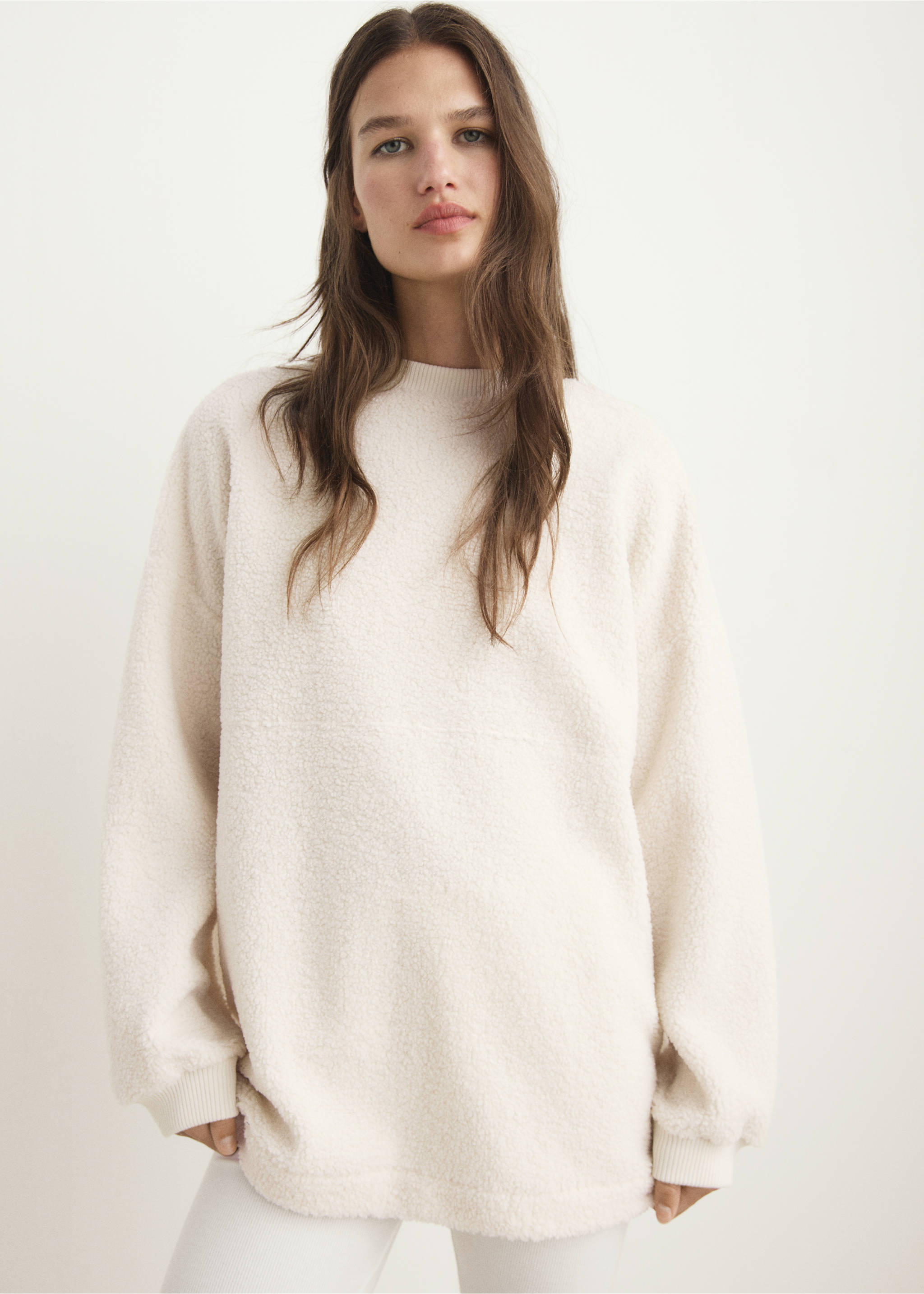 Shearling pyjama sweatshirt - Medium plane, Ivory White. Ref: 17014106-00.