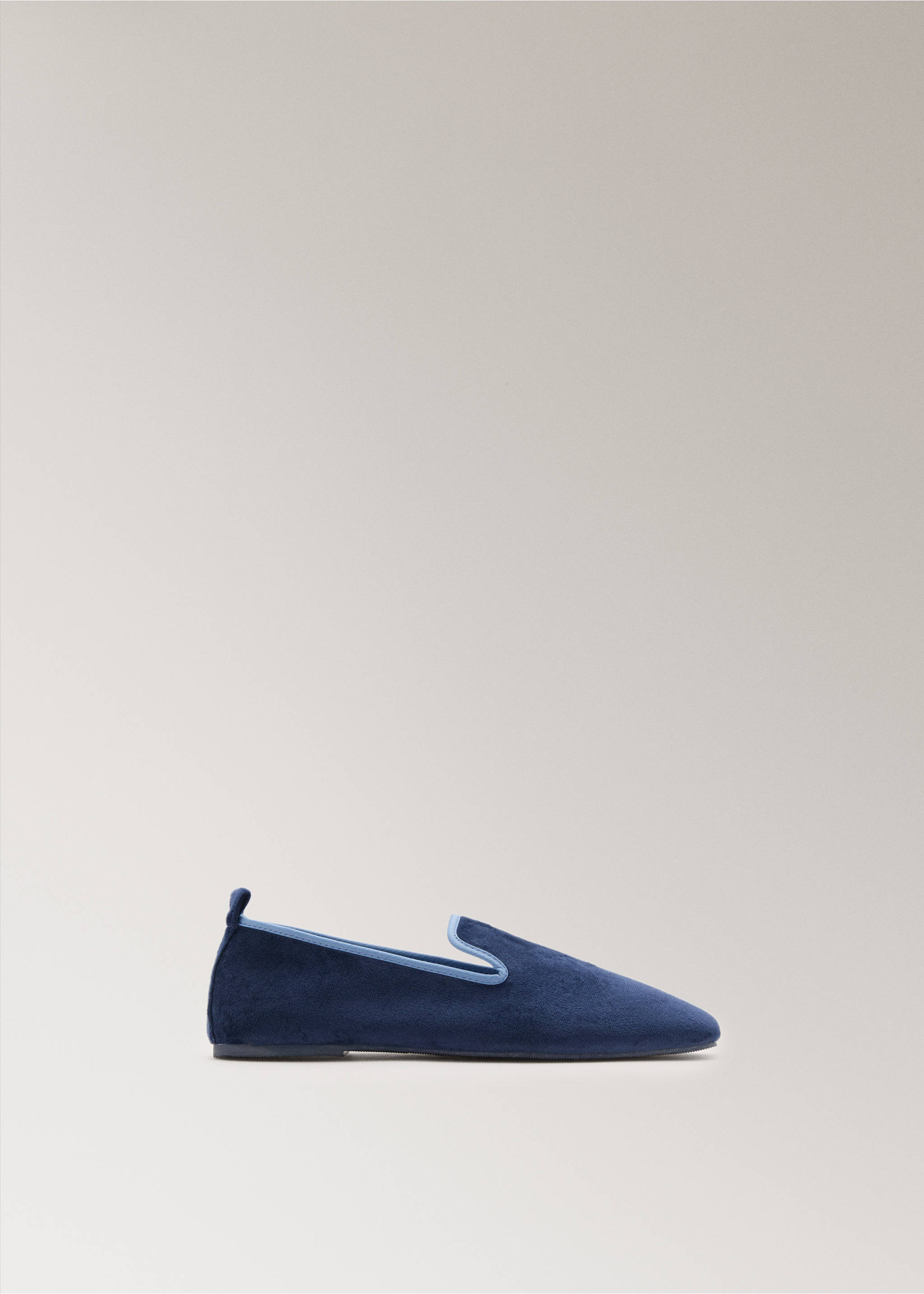 Velour slippers with piping - Article without model, Night Blue. Ref: 17014107-00.