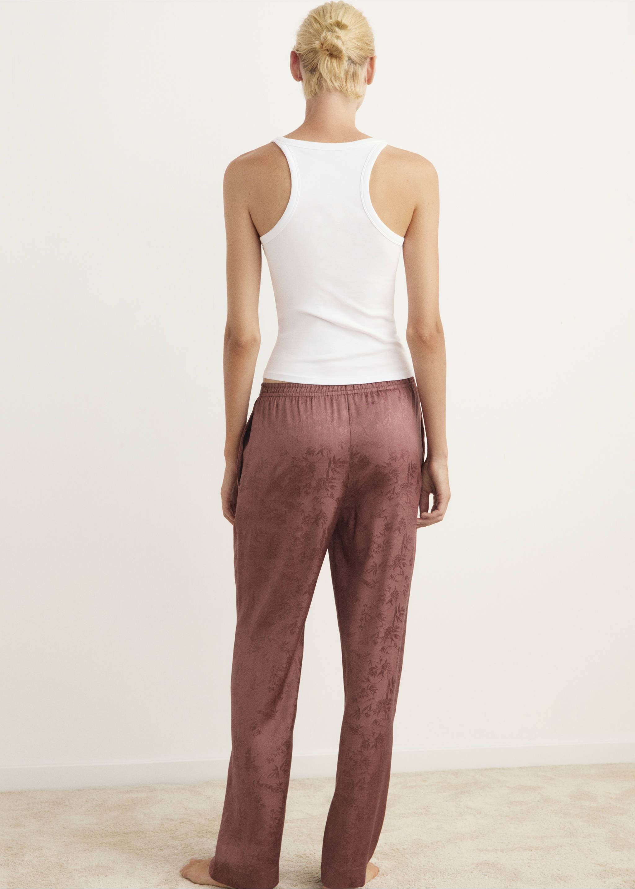 Pantalon de pyjama en satin jacquard - Verso de l’article, Marron. Ref: 17014109-00.