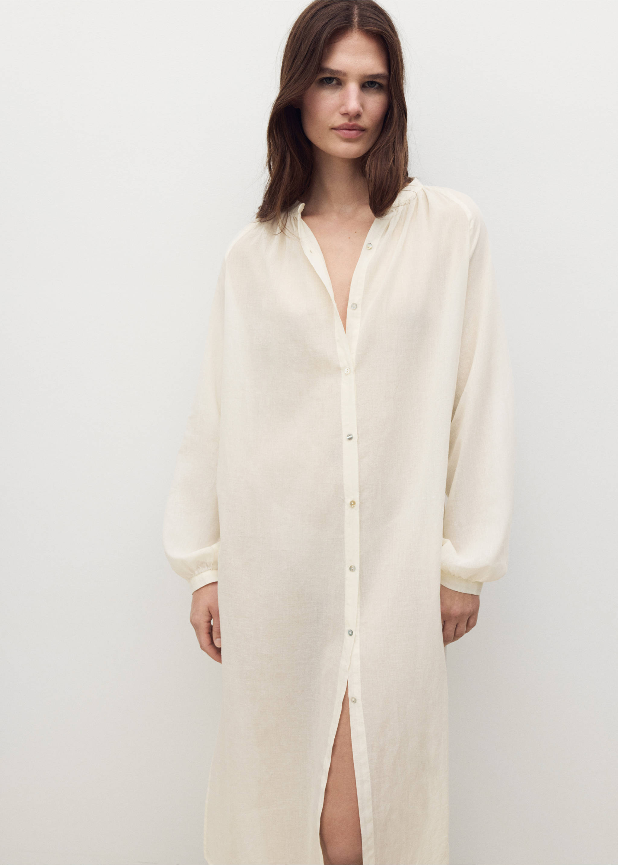 Cotton tunic with buttons - Medium plane, Ivory White. Ref: 17014110-00.