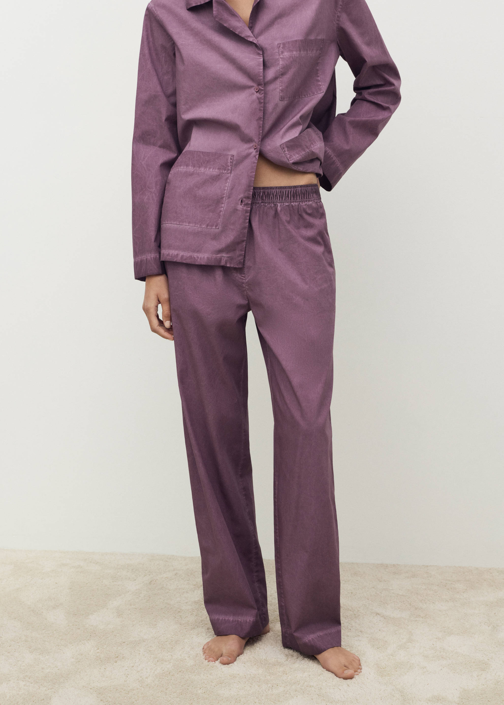 Garment-dyed cotton long trousers - Medium plane