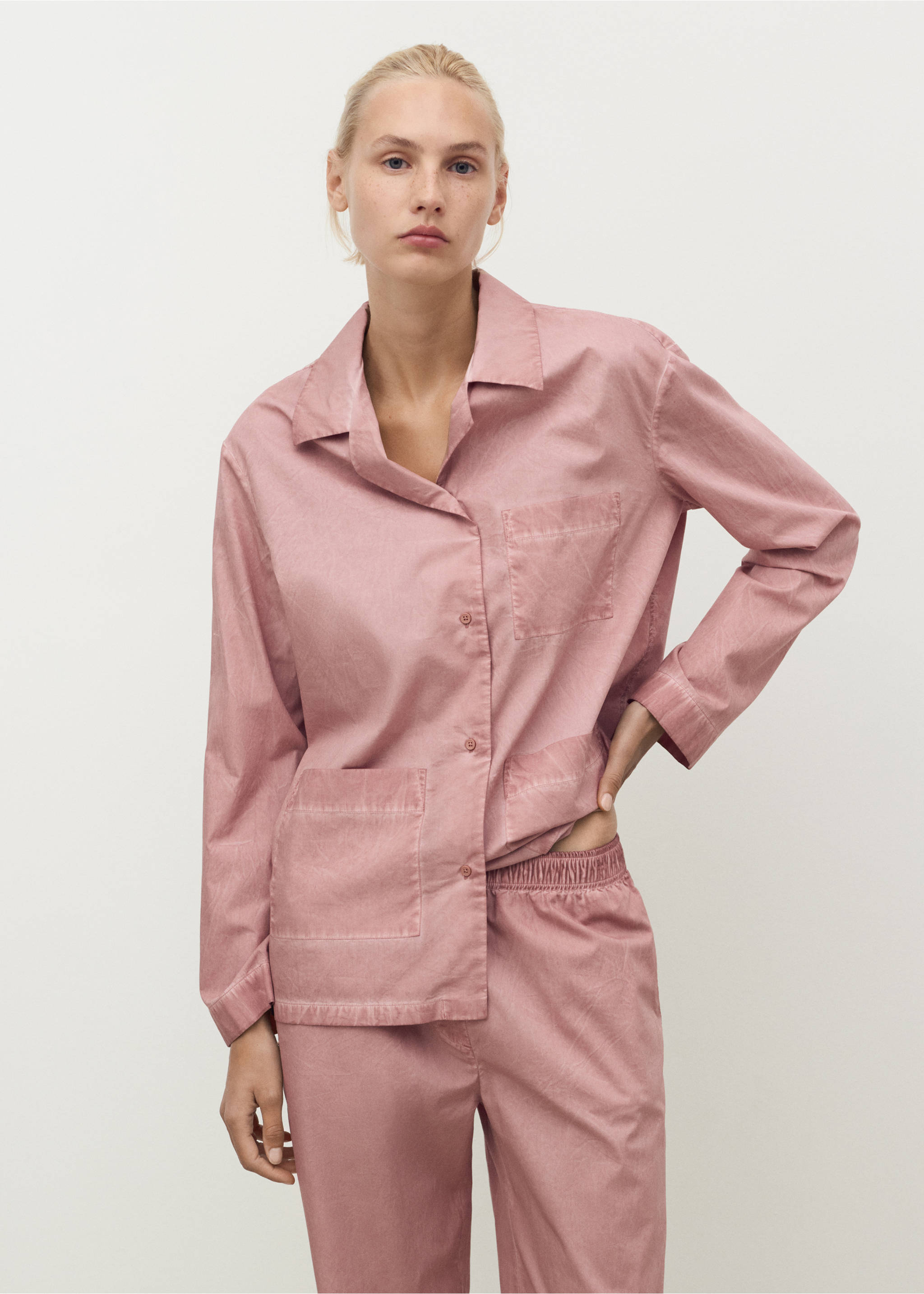 Garment-dyed cotton long trousers - Details of the article 1, Medium Pink. Ref: 17014112-00.