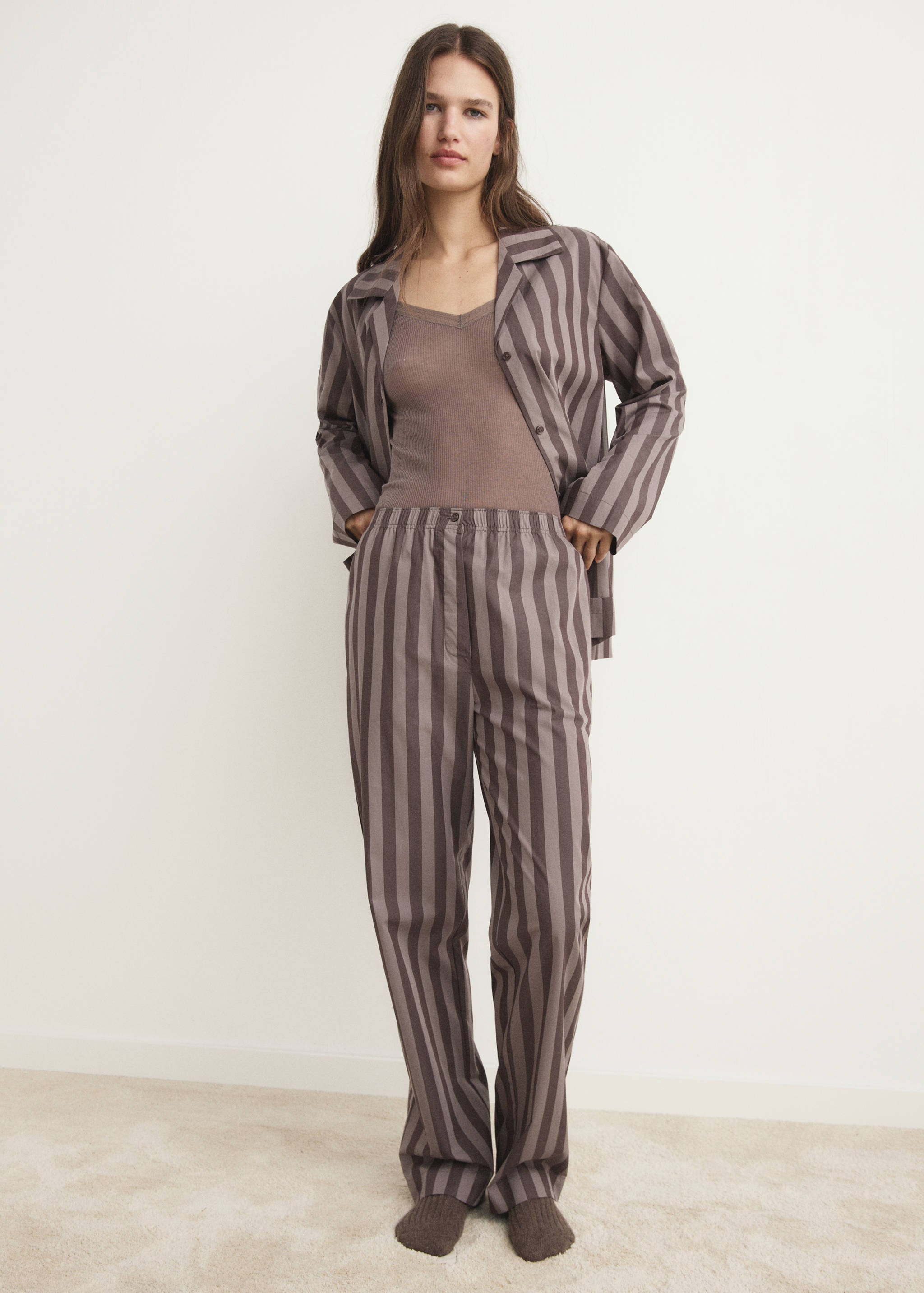 Woven striped pyjama trousers - General plane