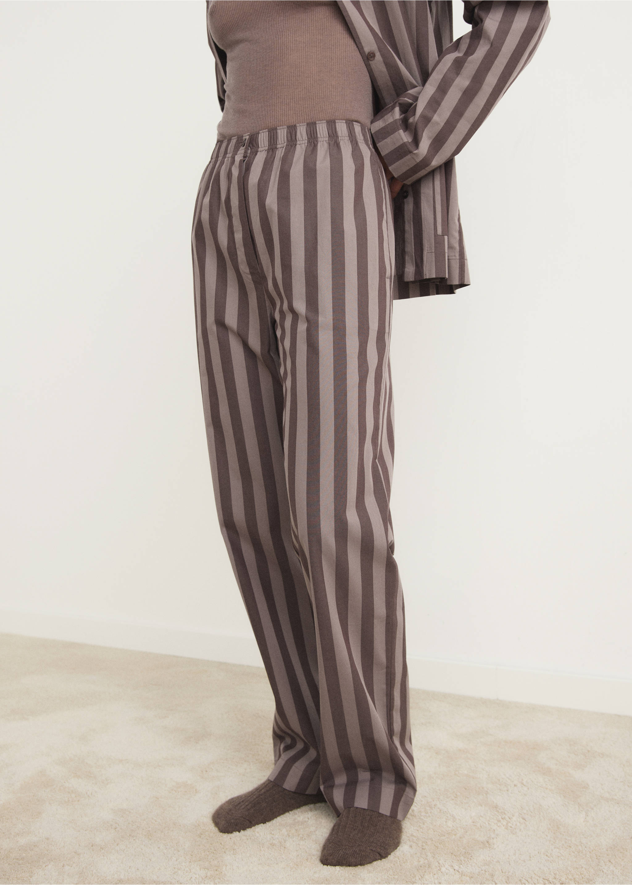 Woven striped pyjama trousers - Medium plane, Brown. Ref: 17014113-00.