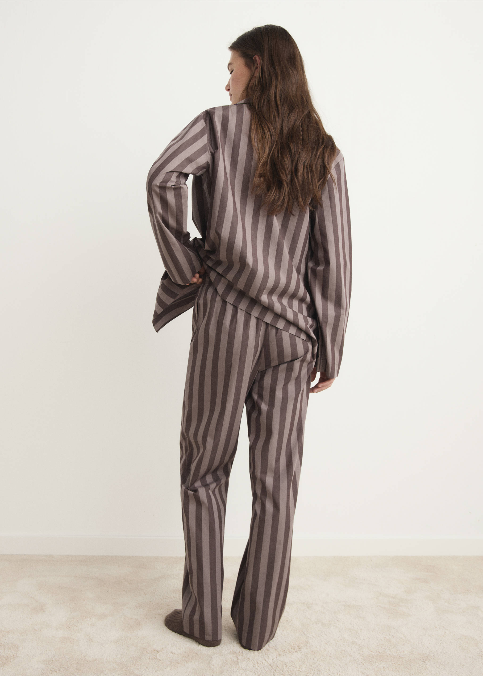 Woven striped pyjama trousers - Reverse of the article, Brown. Ref: 17014113-00.