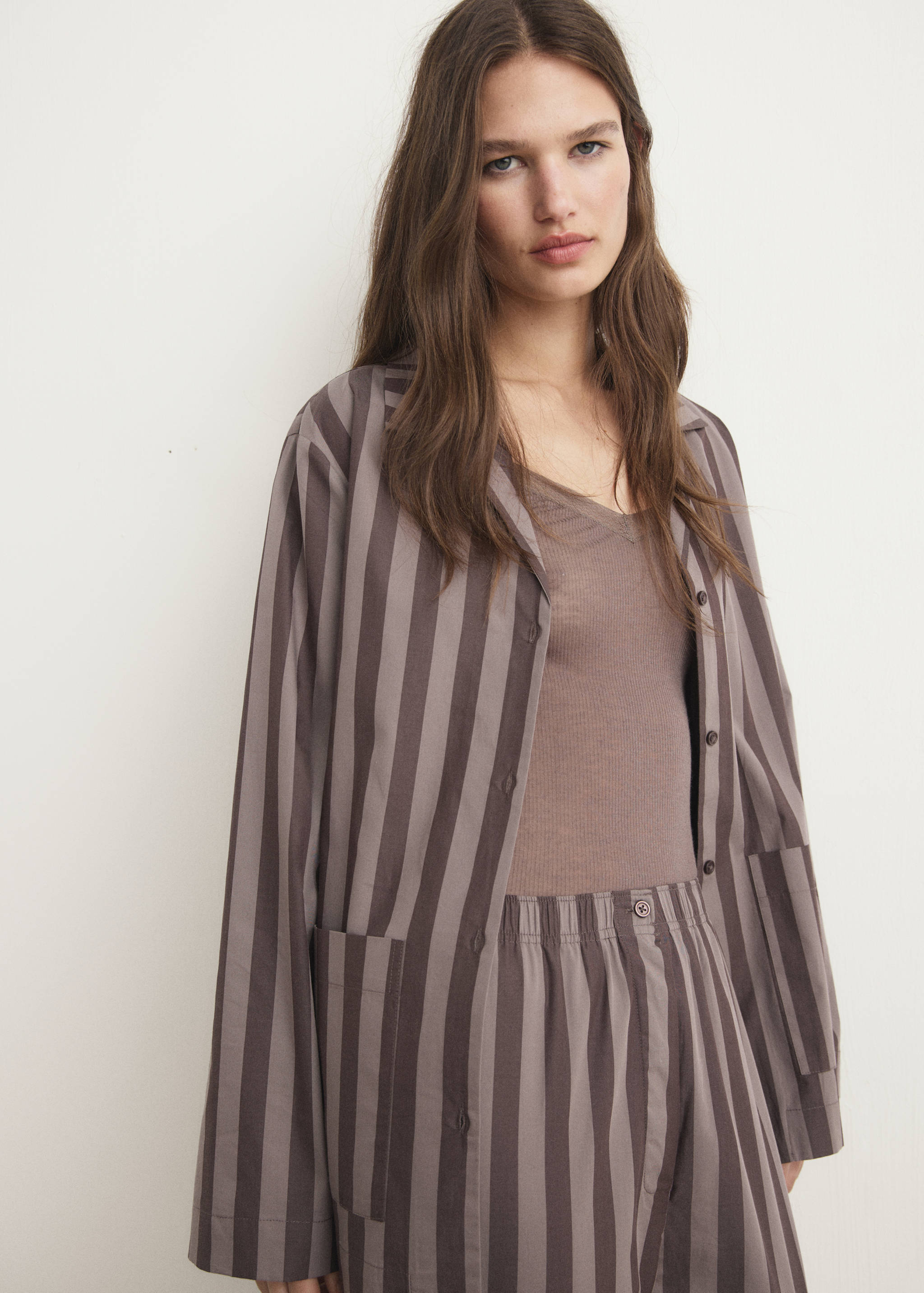 Woven striped pyjama trousers - Details of the article 1