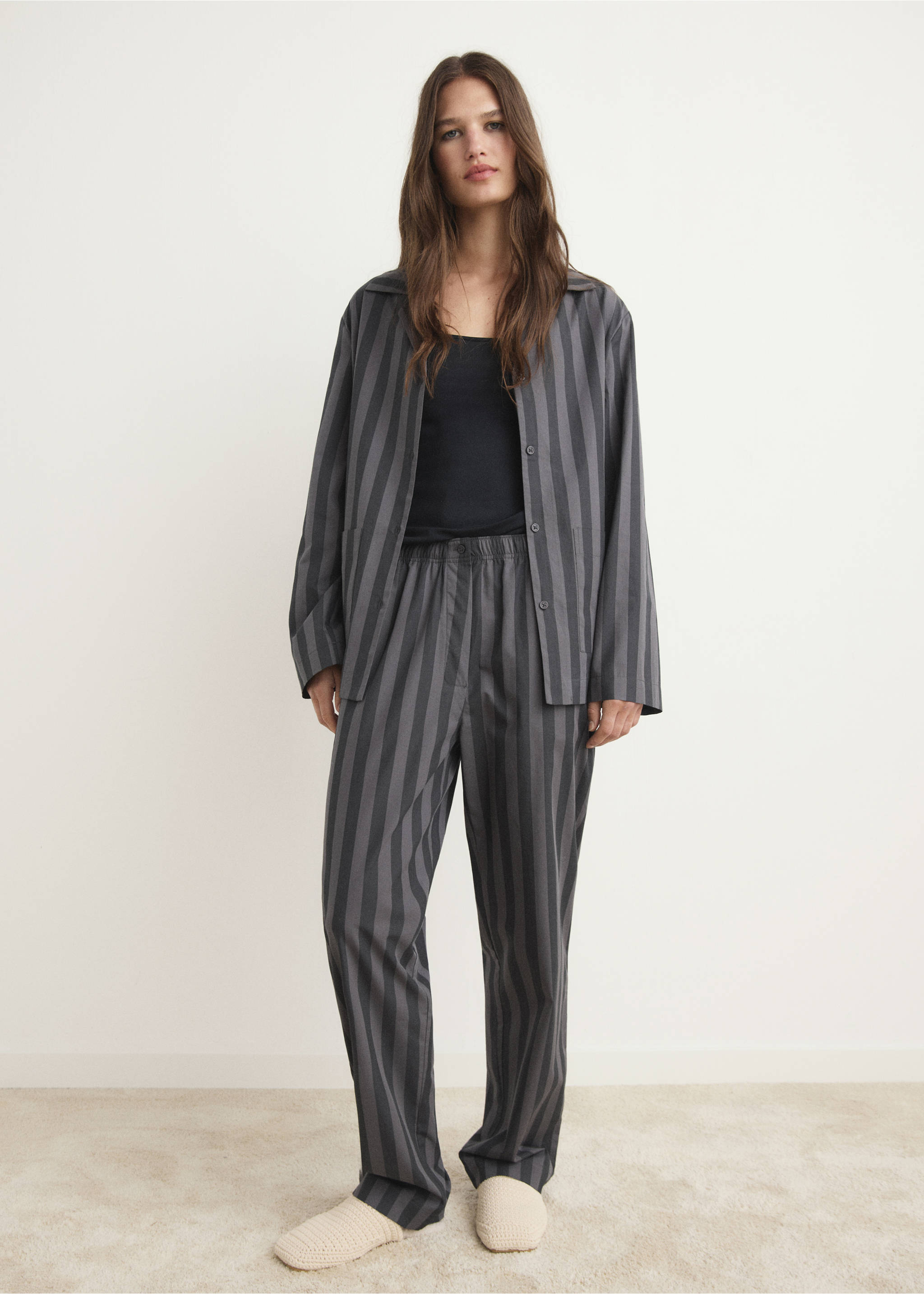 Woven striped pyjama trousers - General plane, Grey. Ref: 17014113-00.
