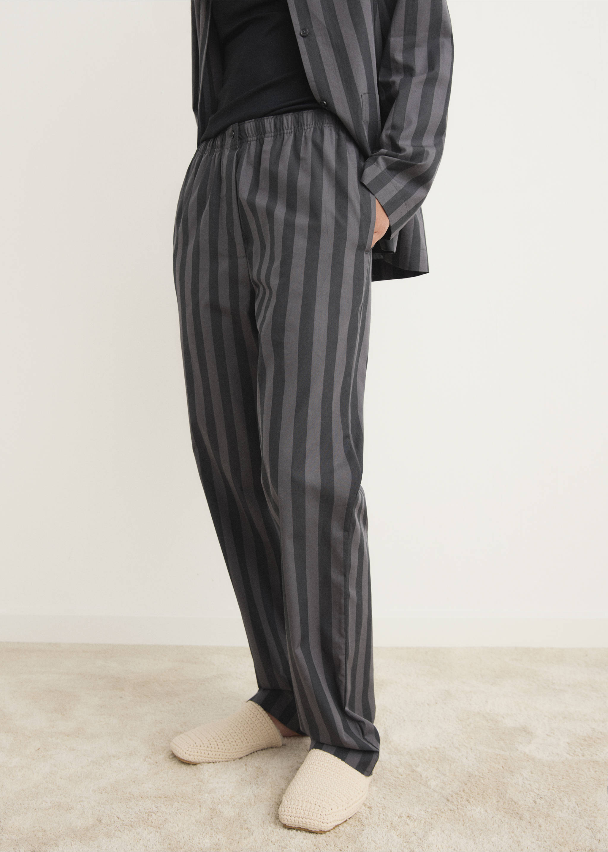 Woven striped pyjama trousers - Medium plane, Grey. Ref: 17014113-00.
