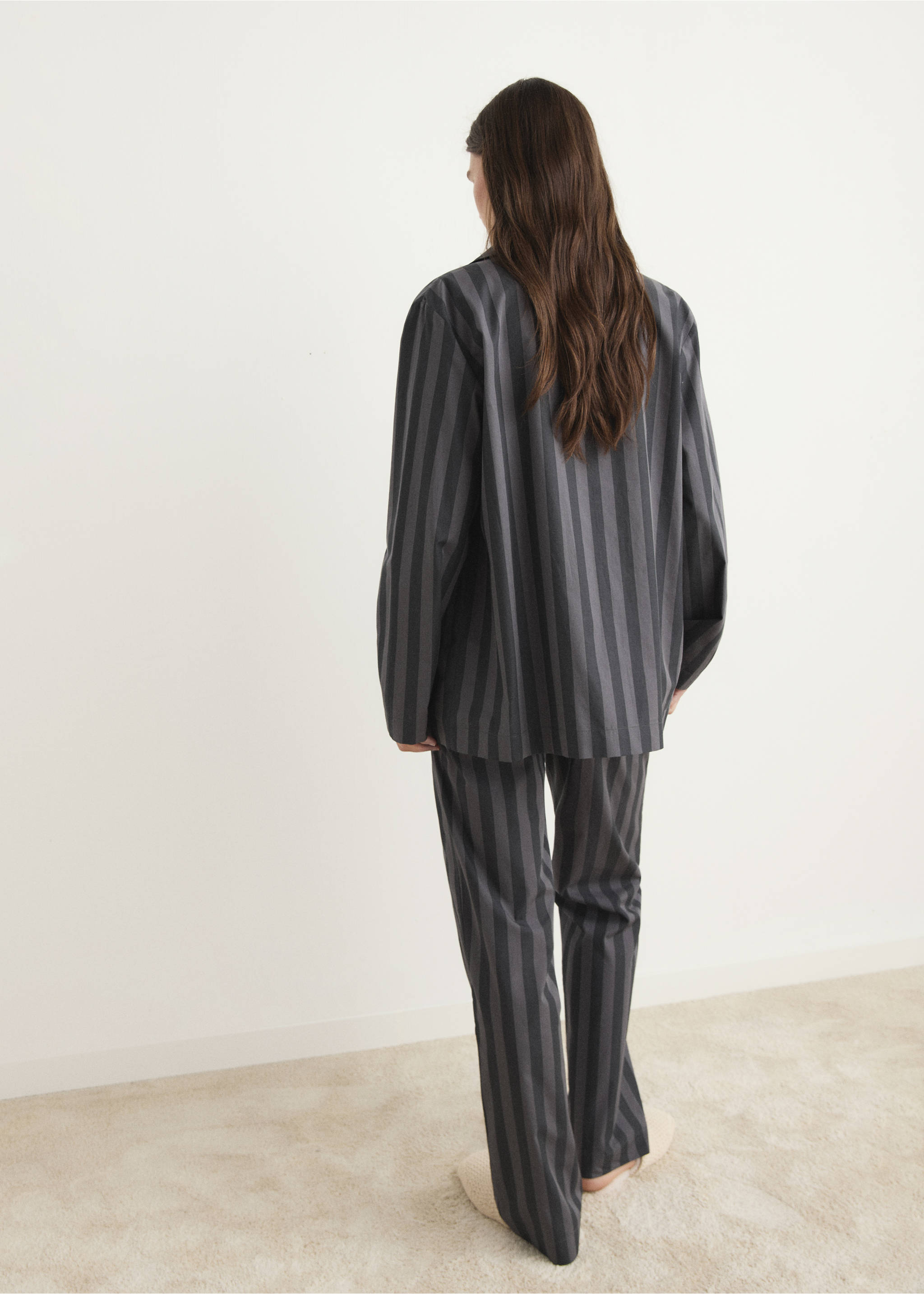 Woven striped pyjama trousers - Reverse of the article, Grey. Ref: 17014113-00.
