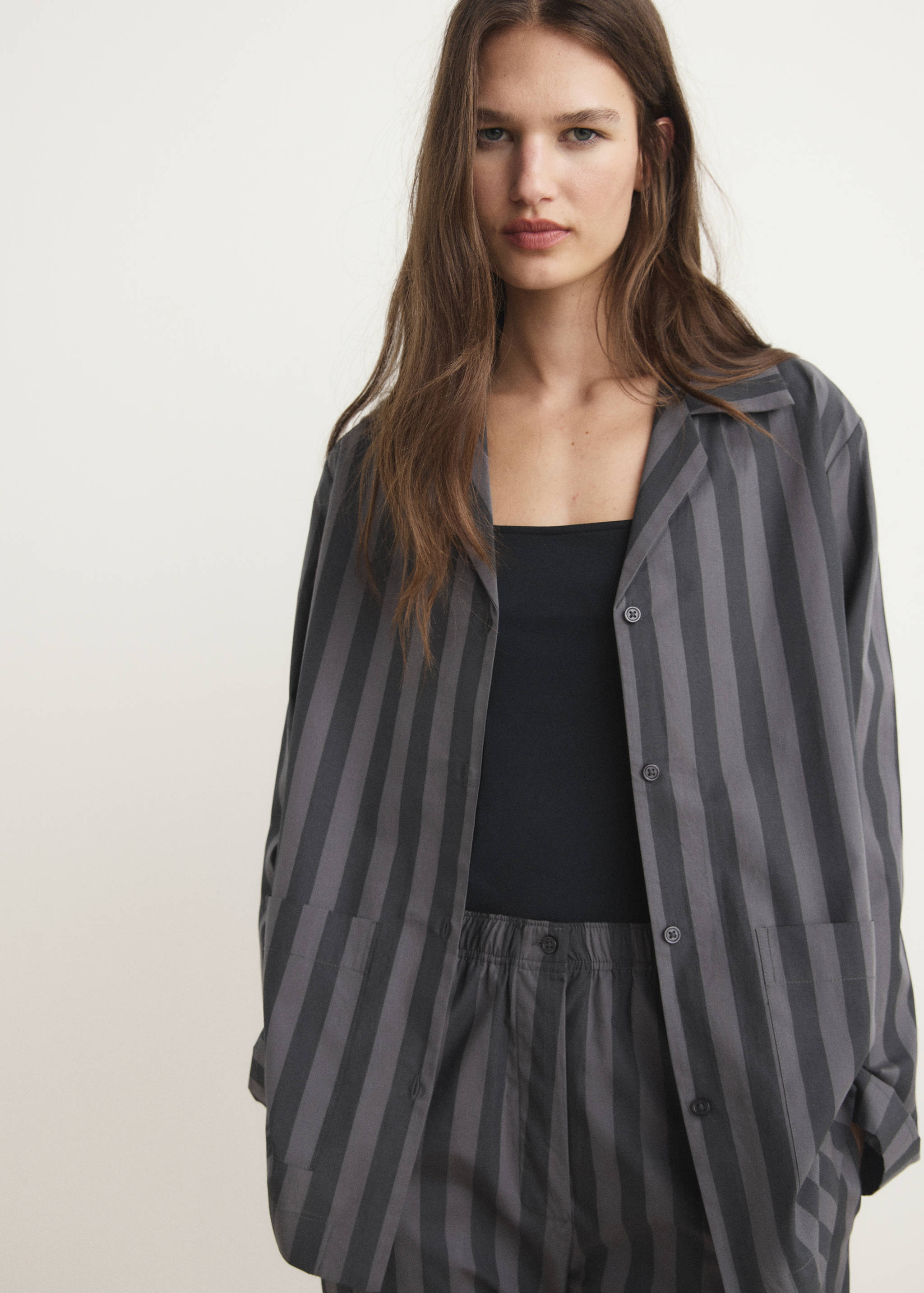 Woven striped pyjama trousers - Details of the article 1