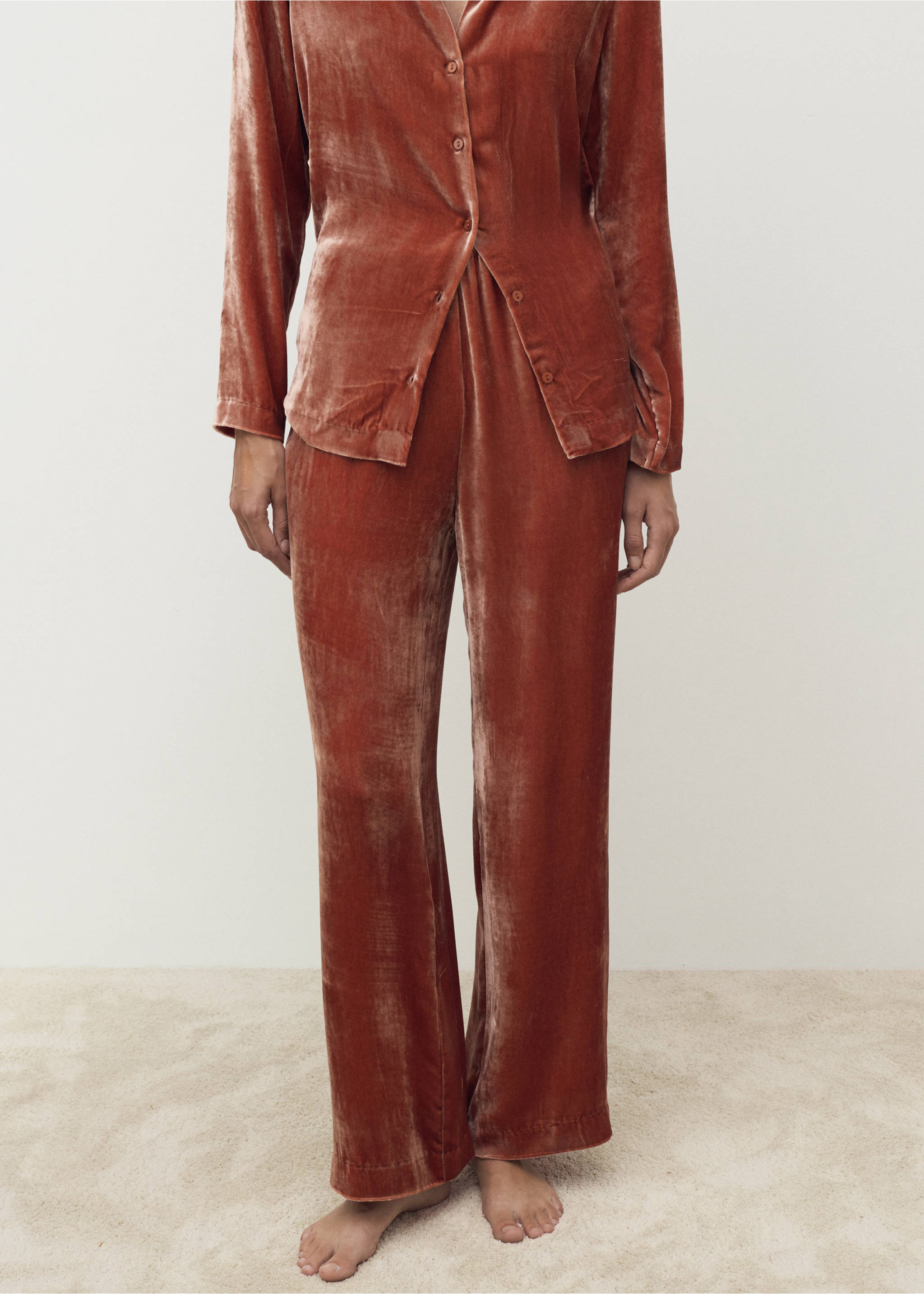 Silk velvet trousers - Medium plane, Burnt Orange. Ref: 17014114-00.