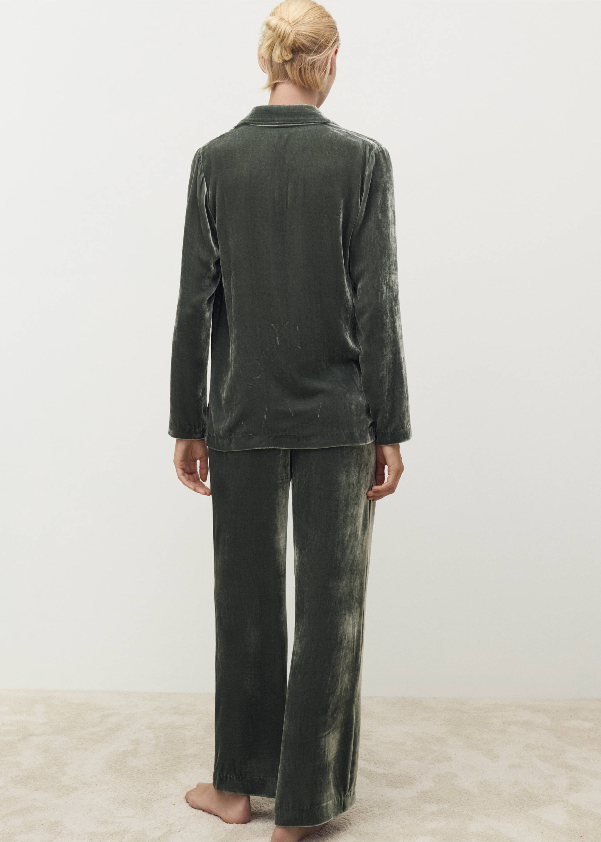 Silk velvet trousers - Reverse of the article, Green. Ref: 17014114-00.