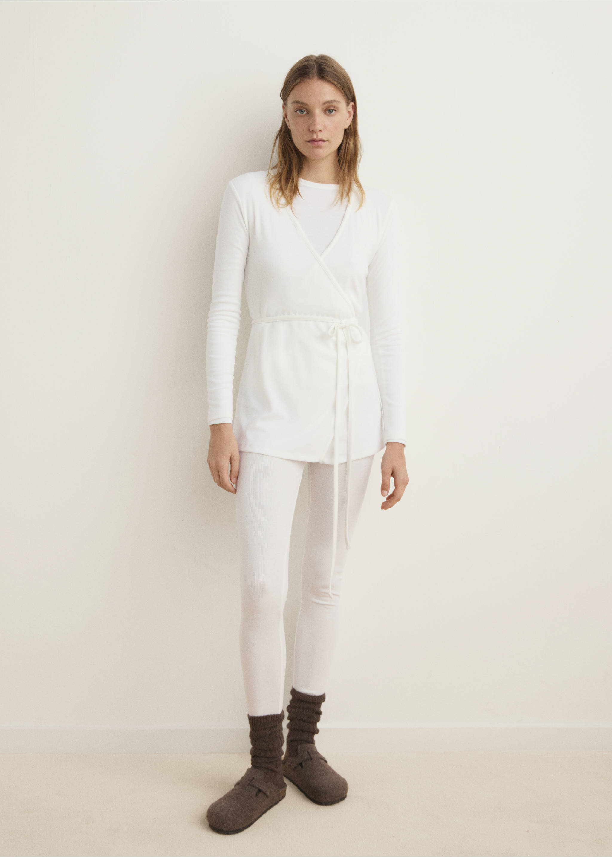 Long rib-knit trousers - General plane, Ivory White. Ref: 17014115-00.