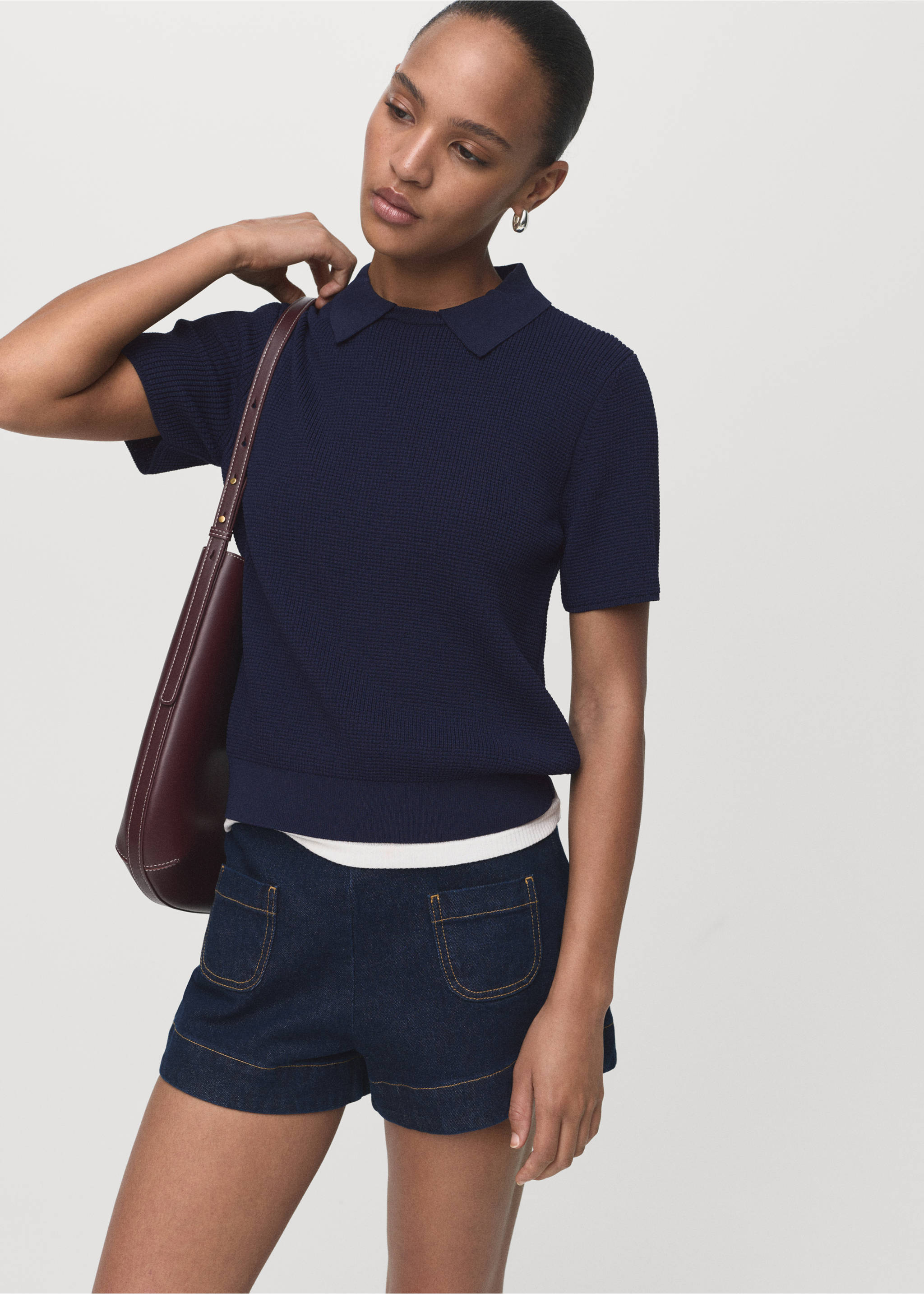 Shirt collar sweater - Medium plane, Dark Navy. Ref: 17014140-00.