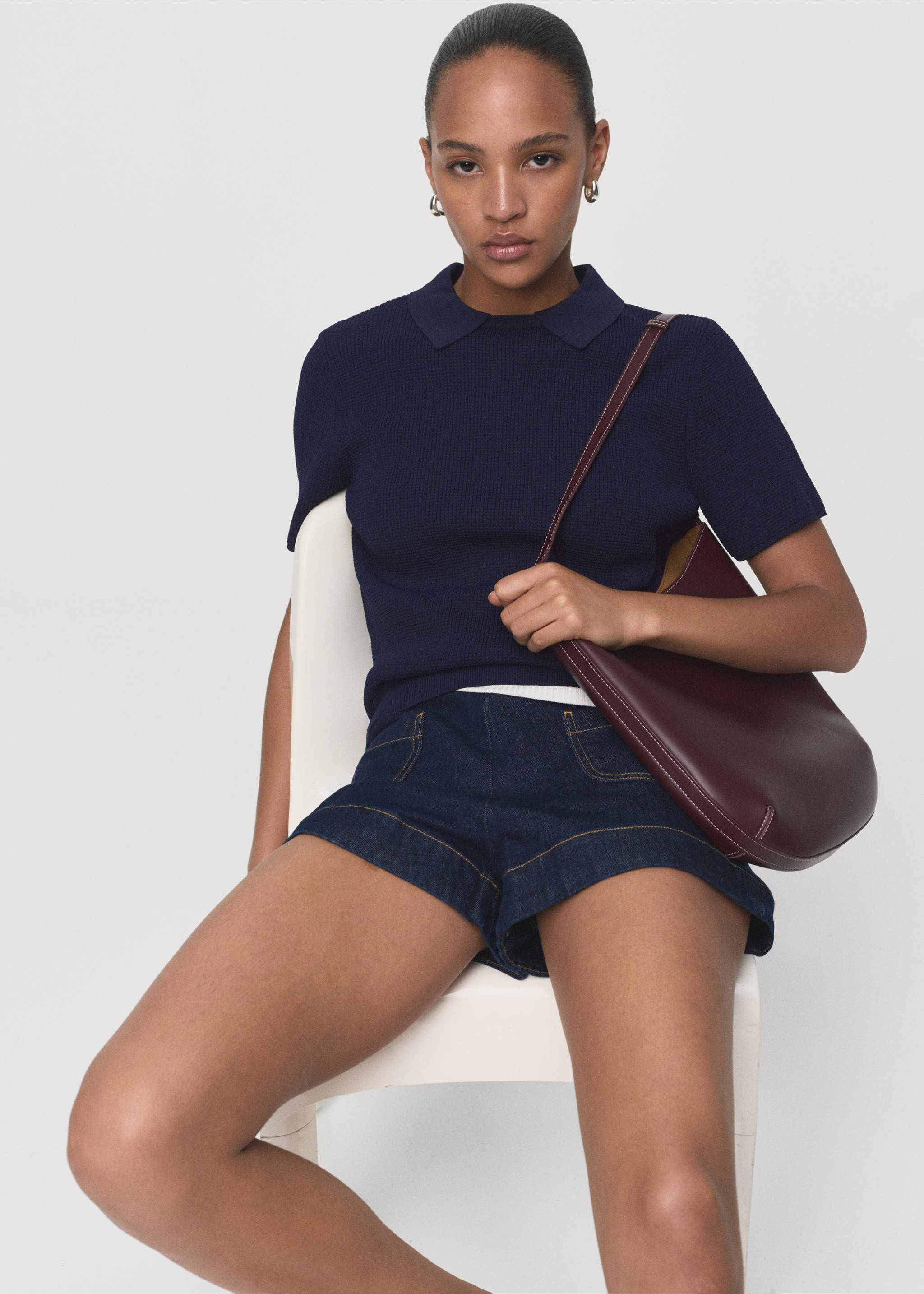 Shirt collar sweater - Details of the article 2, Dark Navy. Ref: 17014140-00.