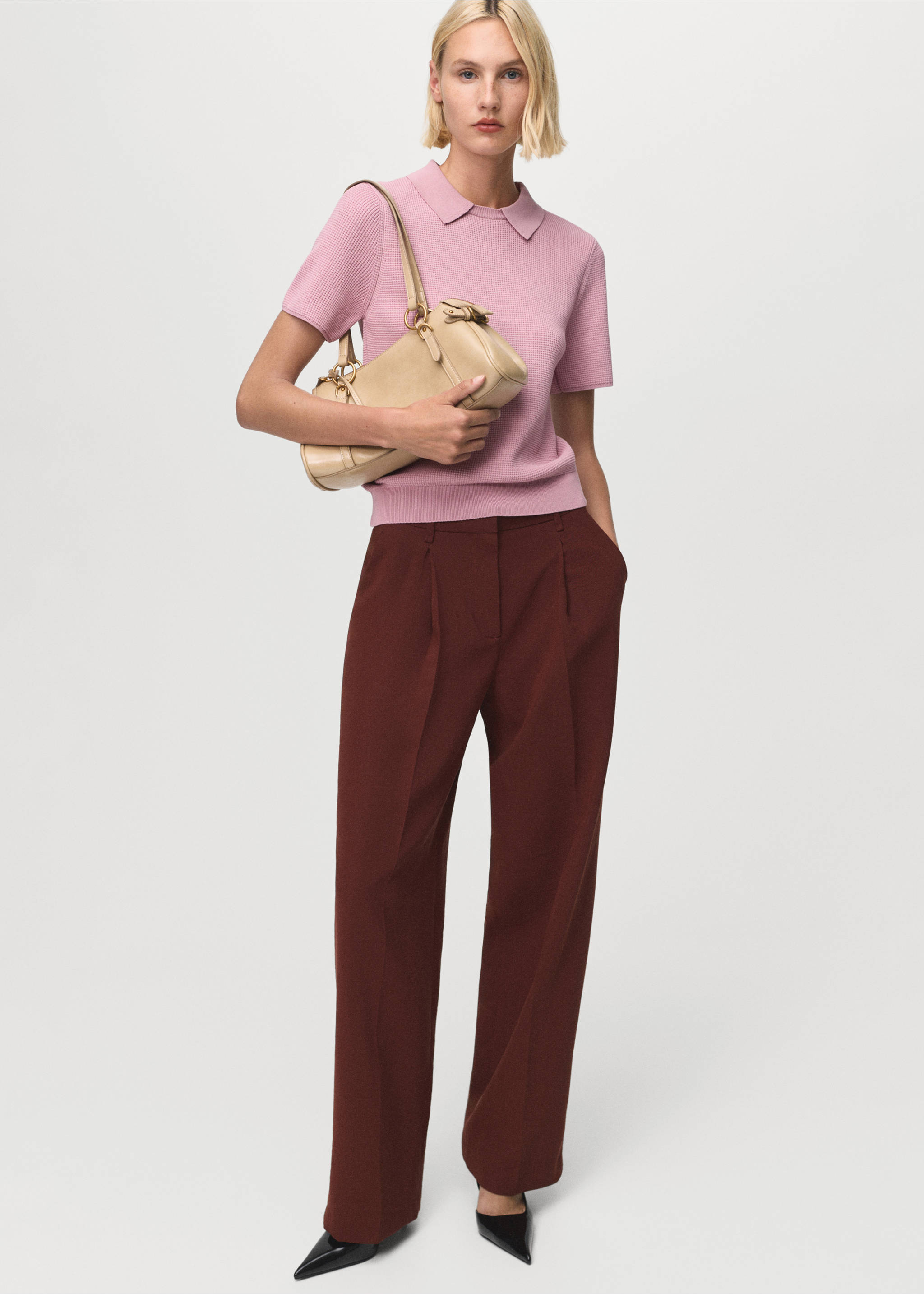 Shirt collar sweater - General plane, Pastel Pink. Ref: 17014140-00.