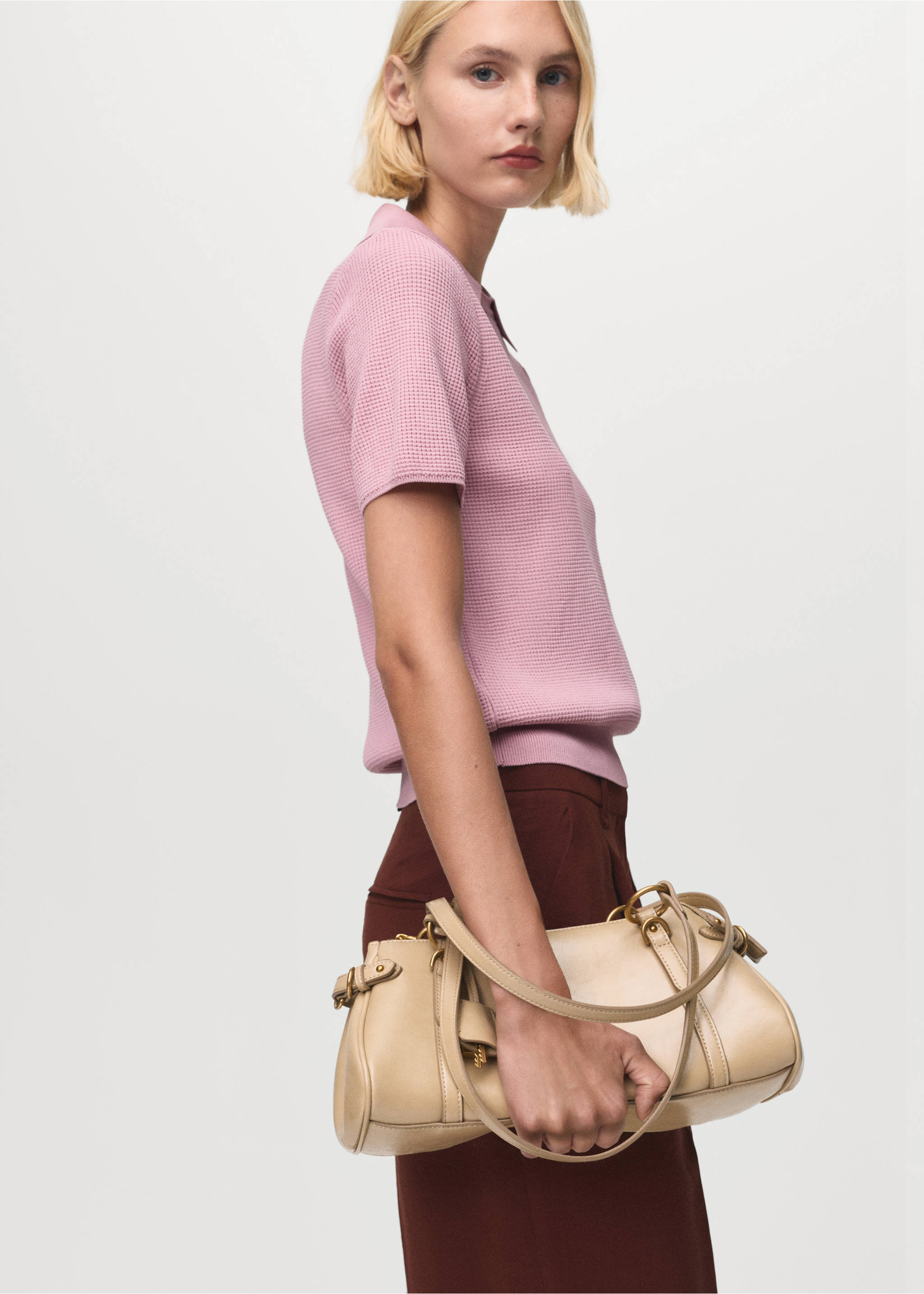 Shirt collar sweater - Medium plane, Pastel Pink. Ref: 17014140-00.