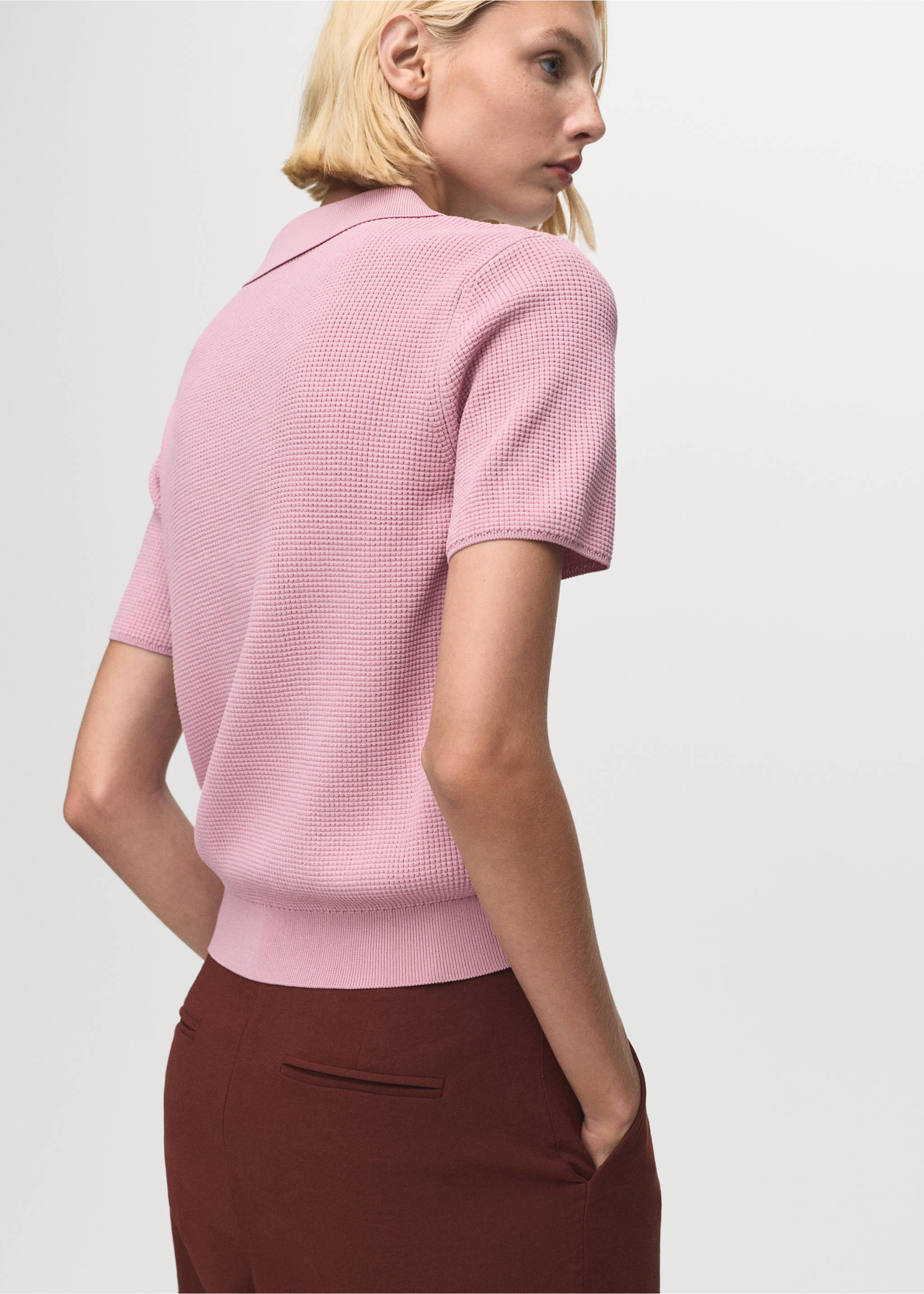 Shirt collar sweater - Reverse of the article, Pastel Pink. Ref: 17014140-00.