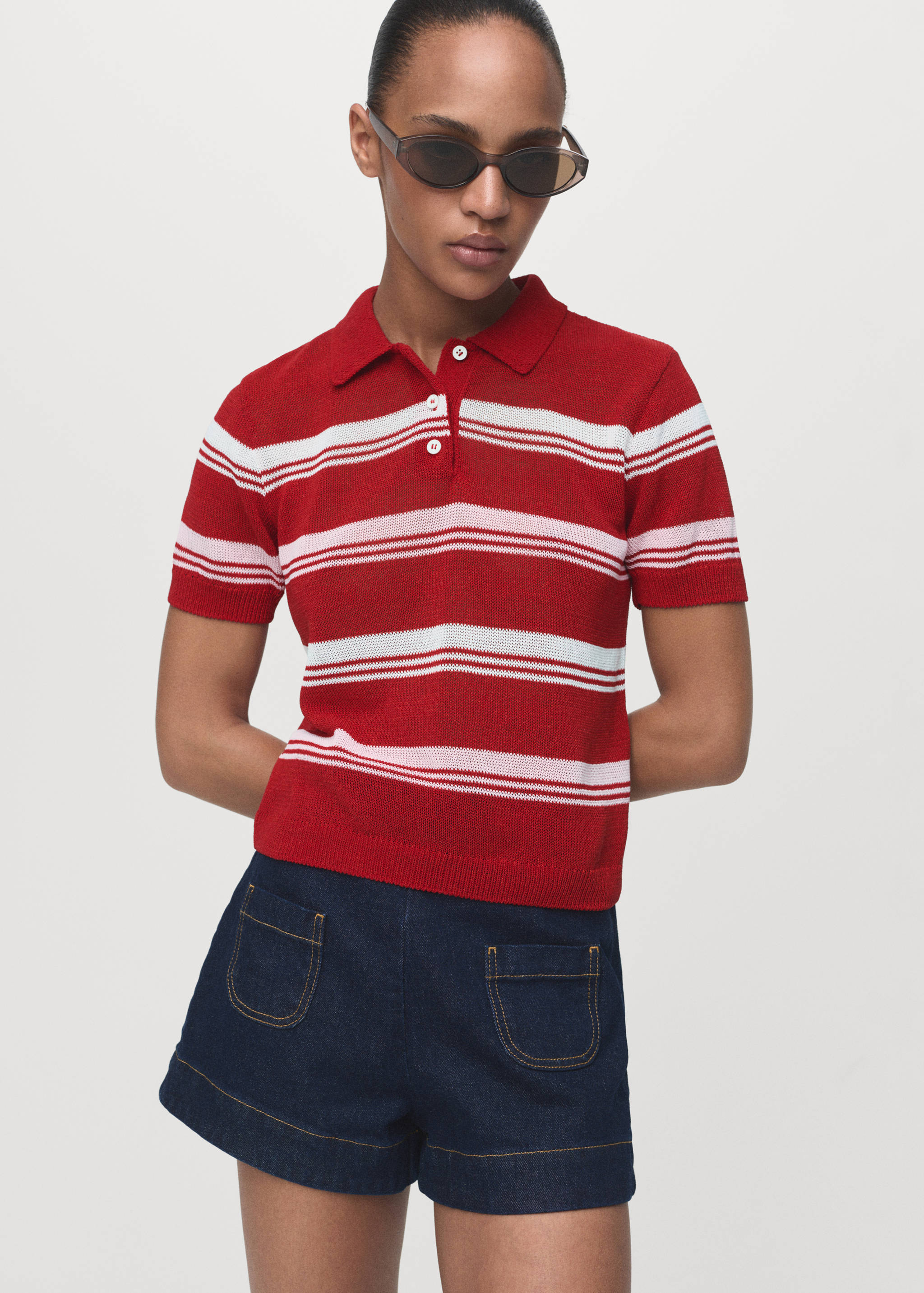 Striped polo-neck sweater - Medium plane