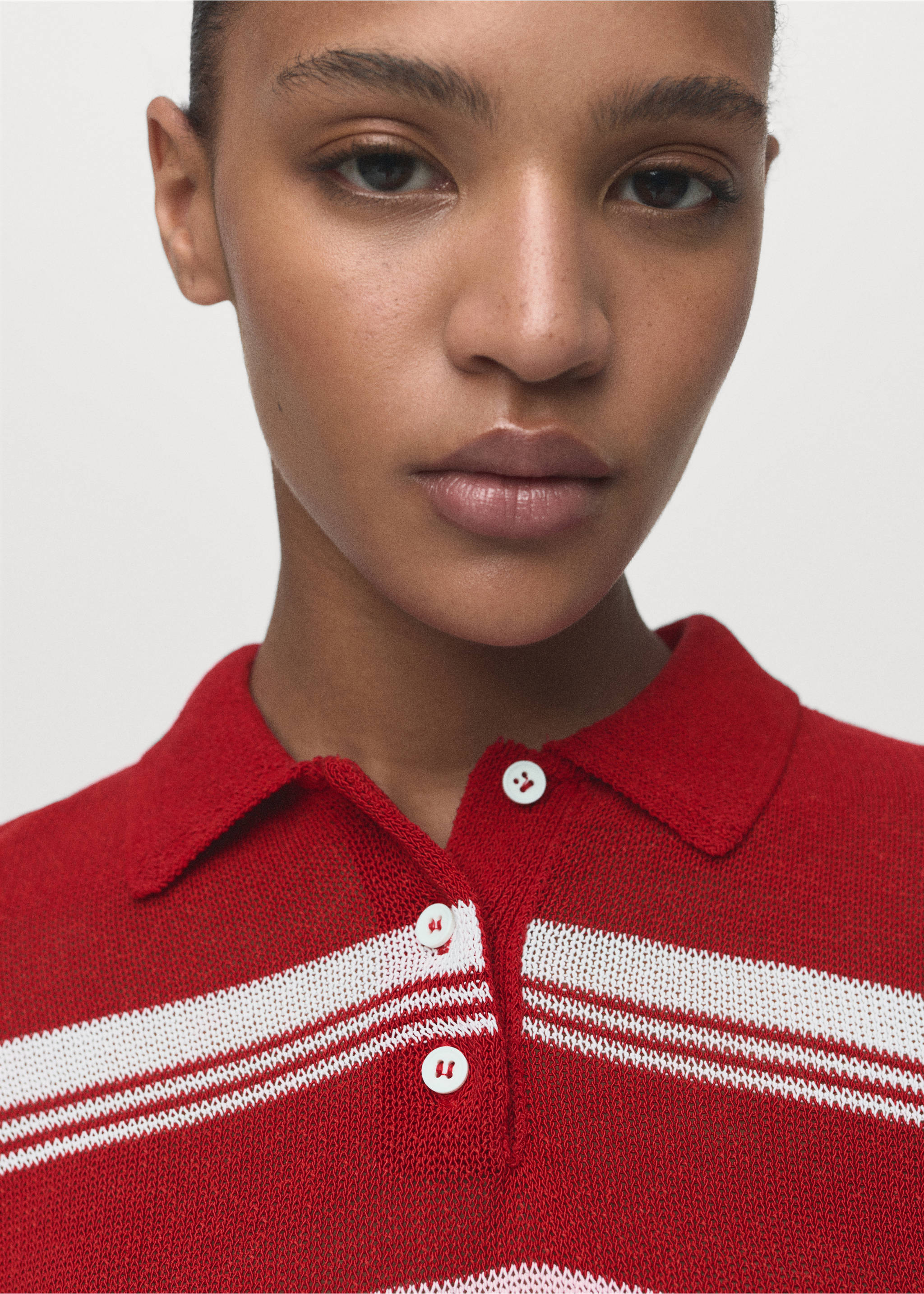 Striped polo-neck sweater - Details of the article 1, Red. Ref: 17014143-00.
