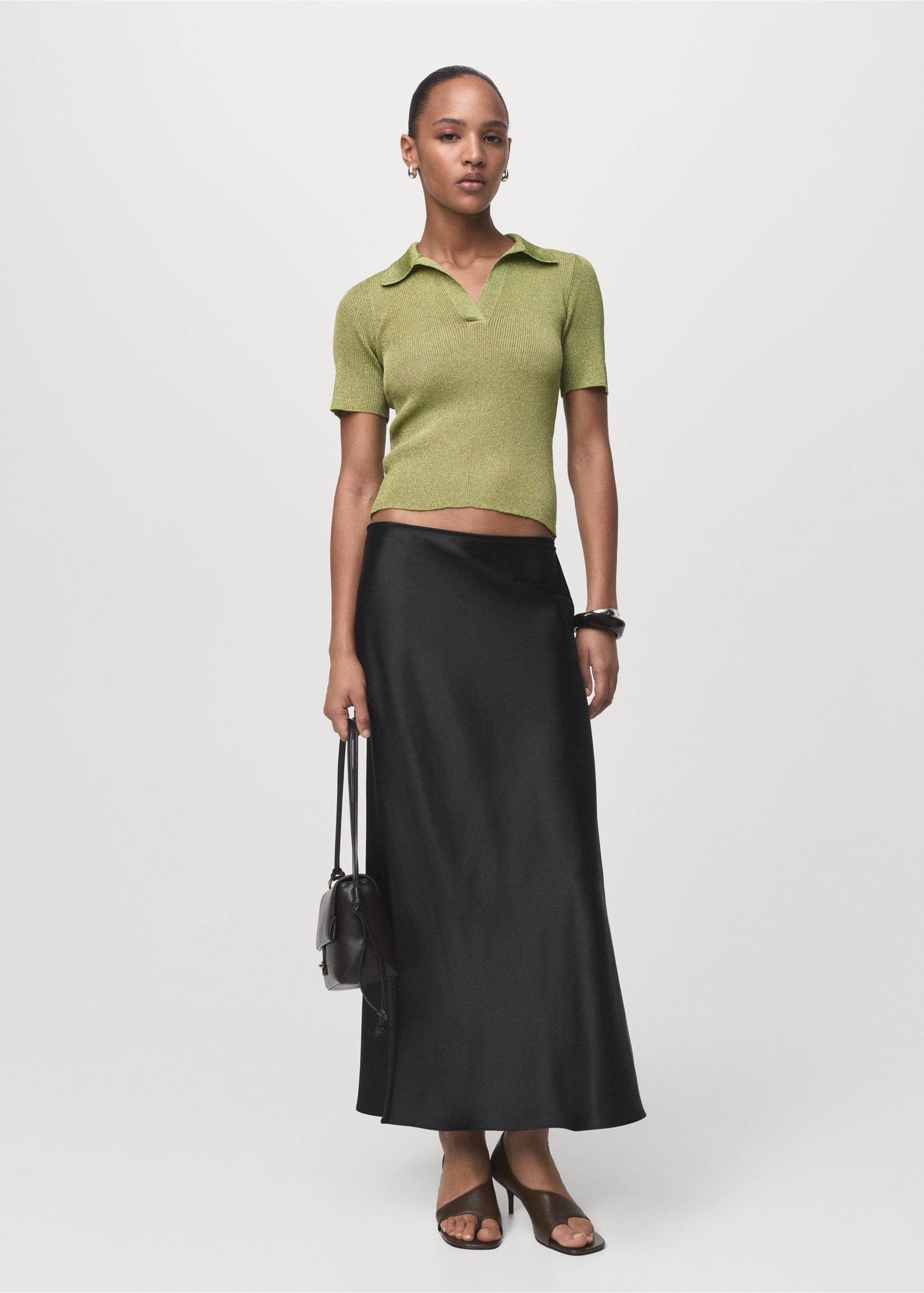 Pull-over Lurex col polo - Plan général, Vert pastel. Ref: 17014145-00.