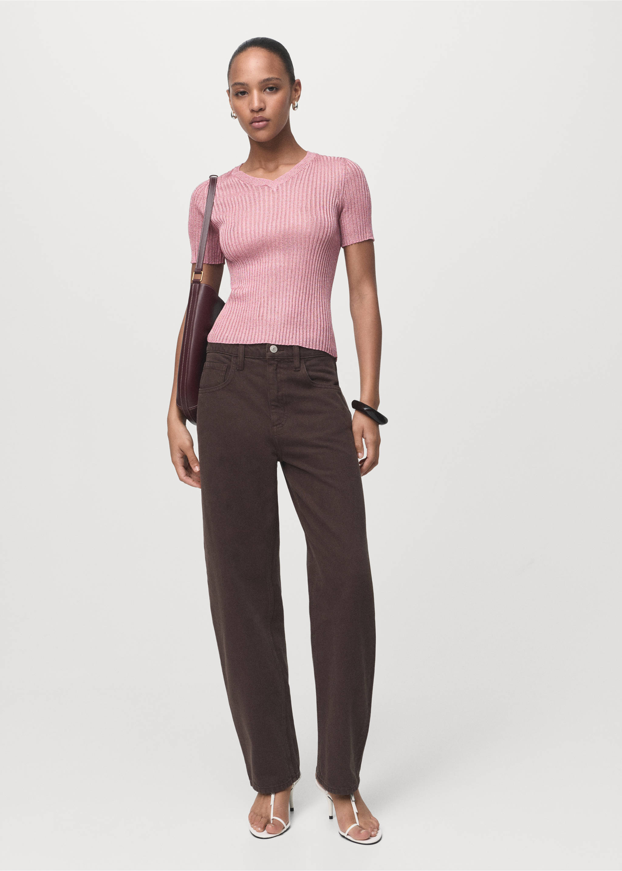Semi-transparent lurex sweater - General plane, Pastel Pink. Ref: 17014146-00.