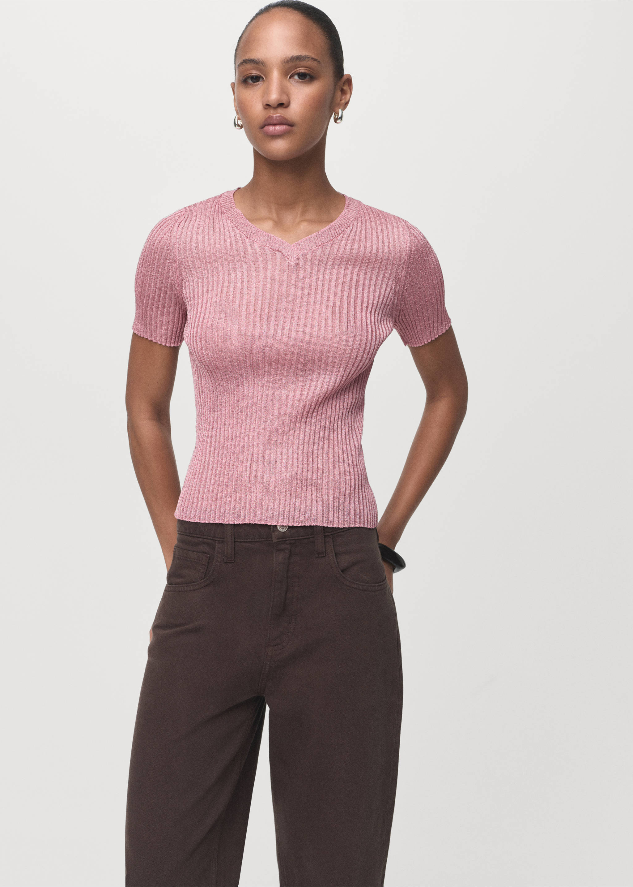 Semi-transparent lurex sweater - Medium plane, Pastel Pink. Ref: 17014146-00.