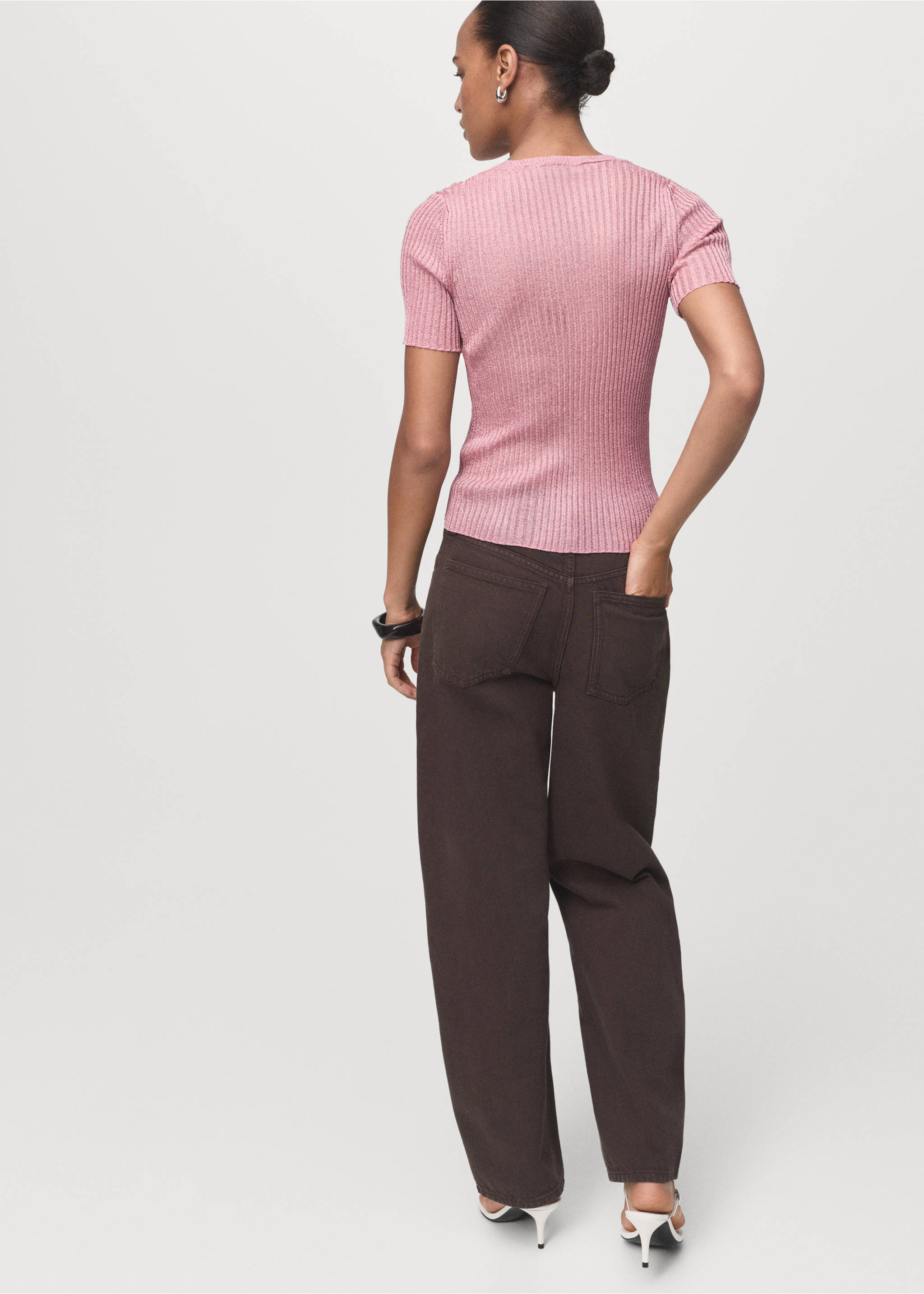 Semi-transparent lurex sweater - Reverse of the article, Pastel Pink. Ref: 17014146-00.