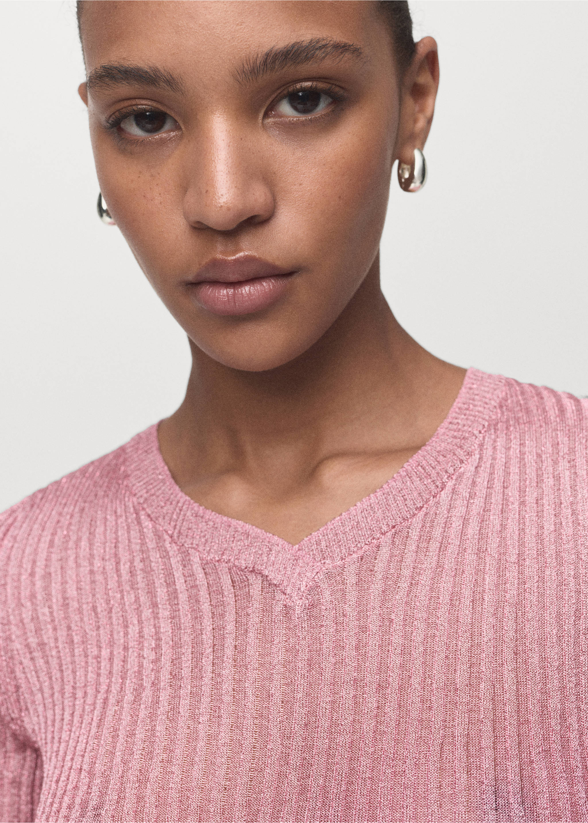 Semi-transparent lurex sweater - Details of the article 1, Pastel Pink. Ref: 17014146-00.