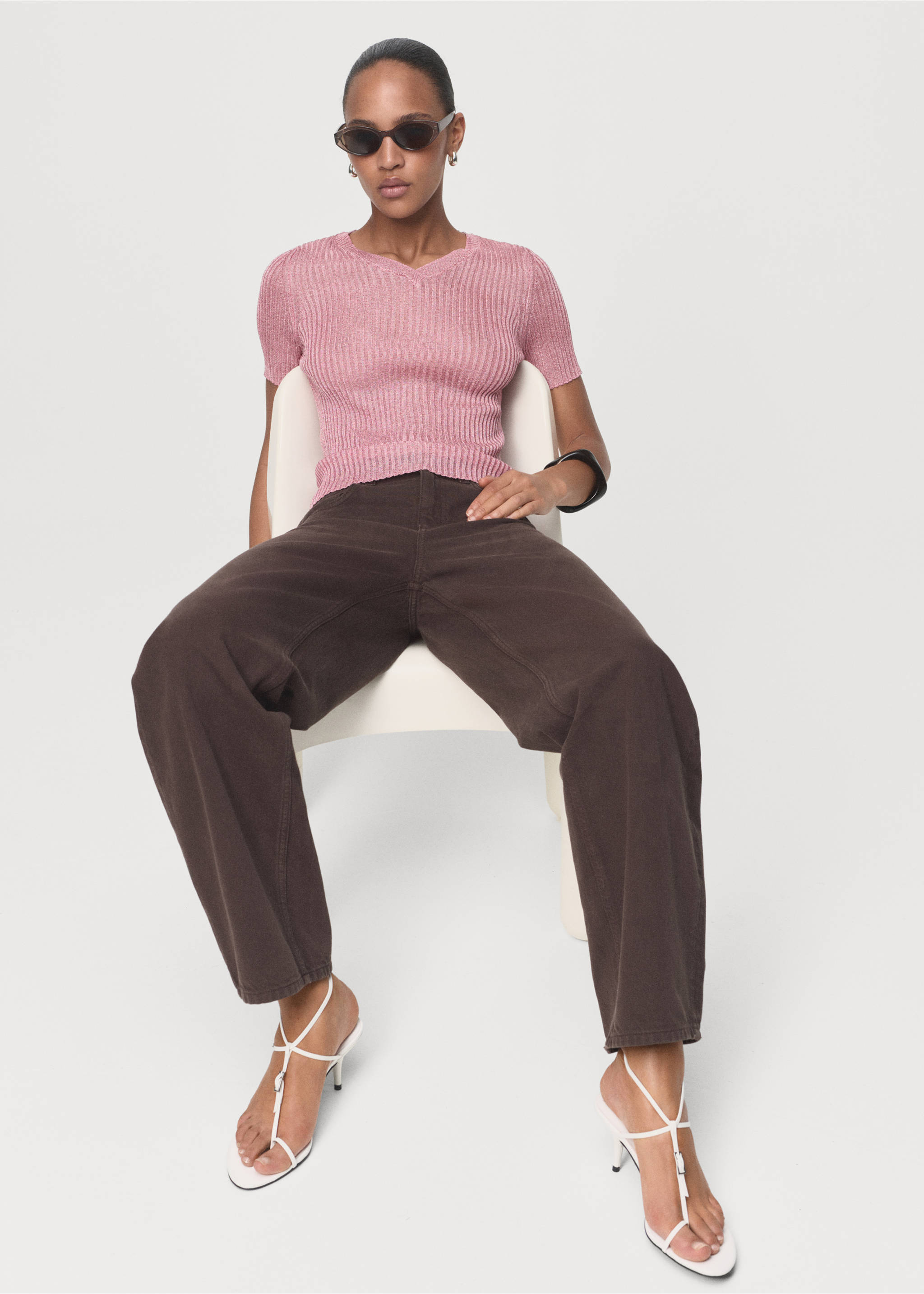 Semi-transparent lurex sweater - Details of the article 2, Pastel Pink. Ref: 17014146-00.