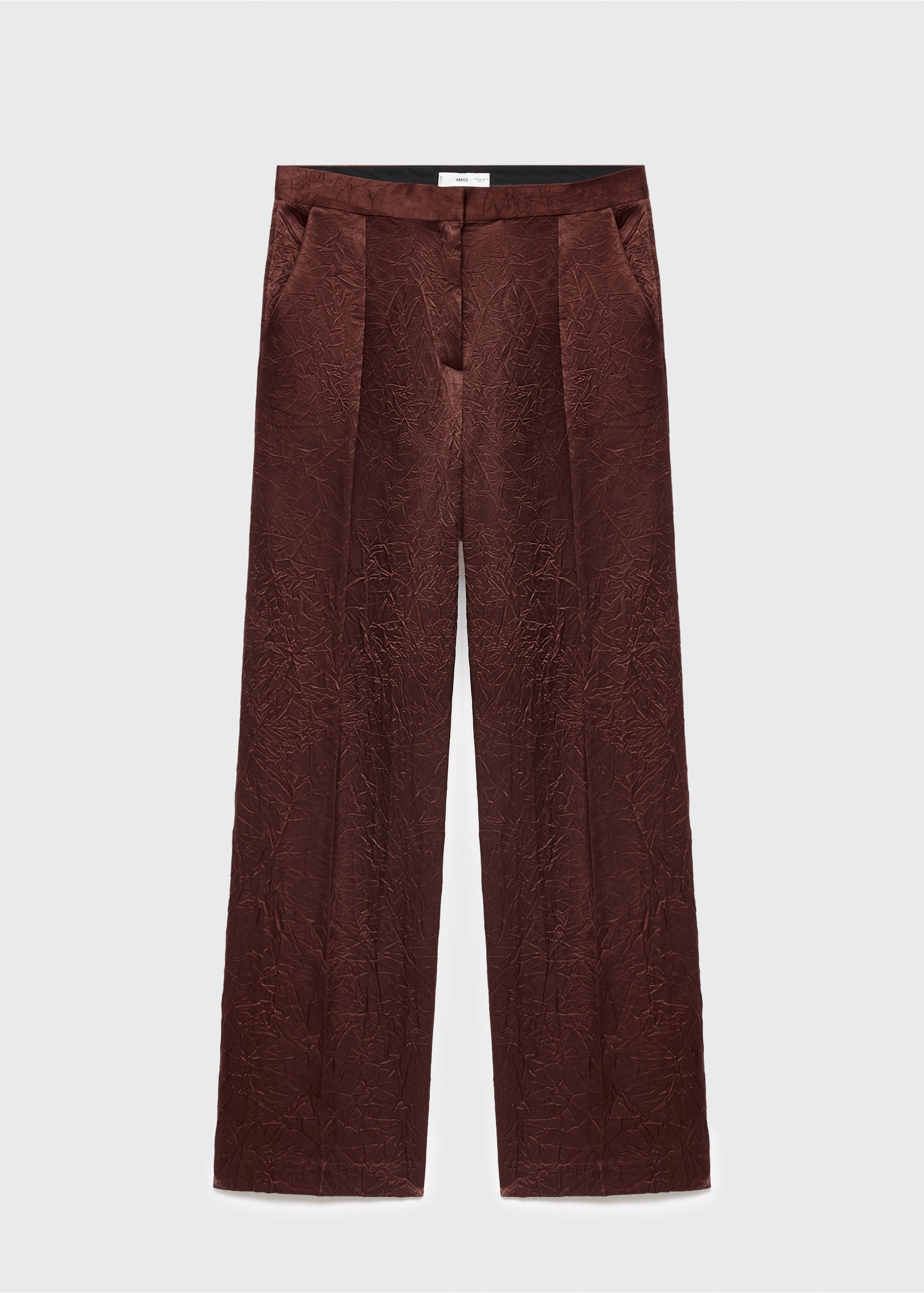 Straight-leg crinkled-effect trousers - Article without model, Chocolate. Ref: 17014148-00.