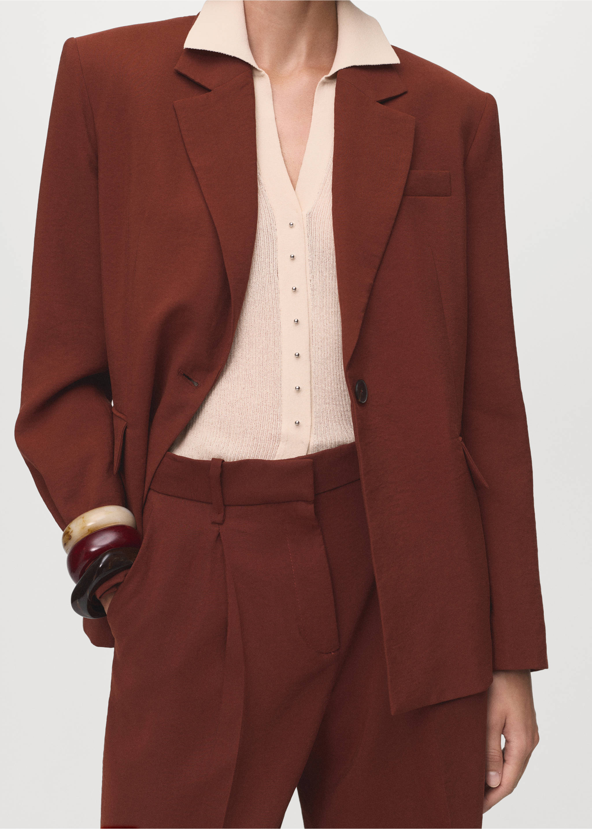 Modal straight-fit trousers - Details of the article 3, Burnt Orange. Ref: 17014151-00.