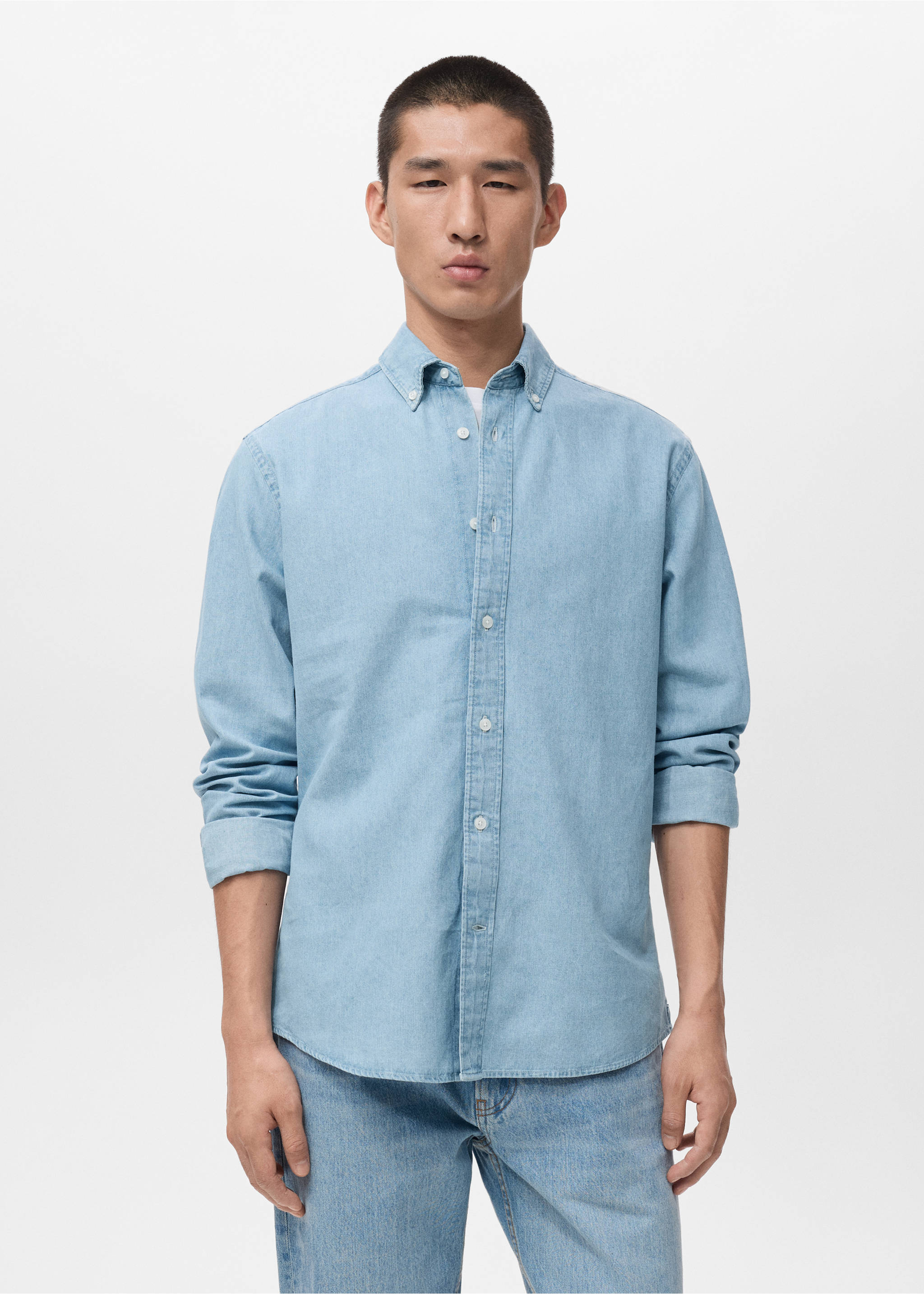 Regular fit denim shirt - Details of the article 1, Light Blue. Ref: 17014437-00.