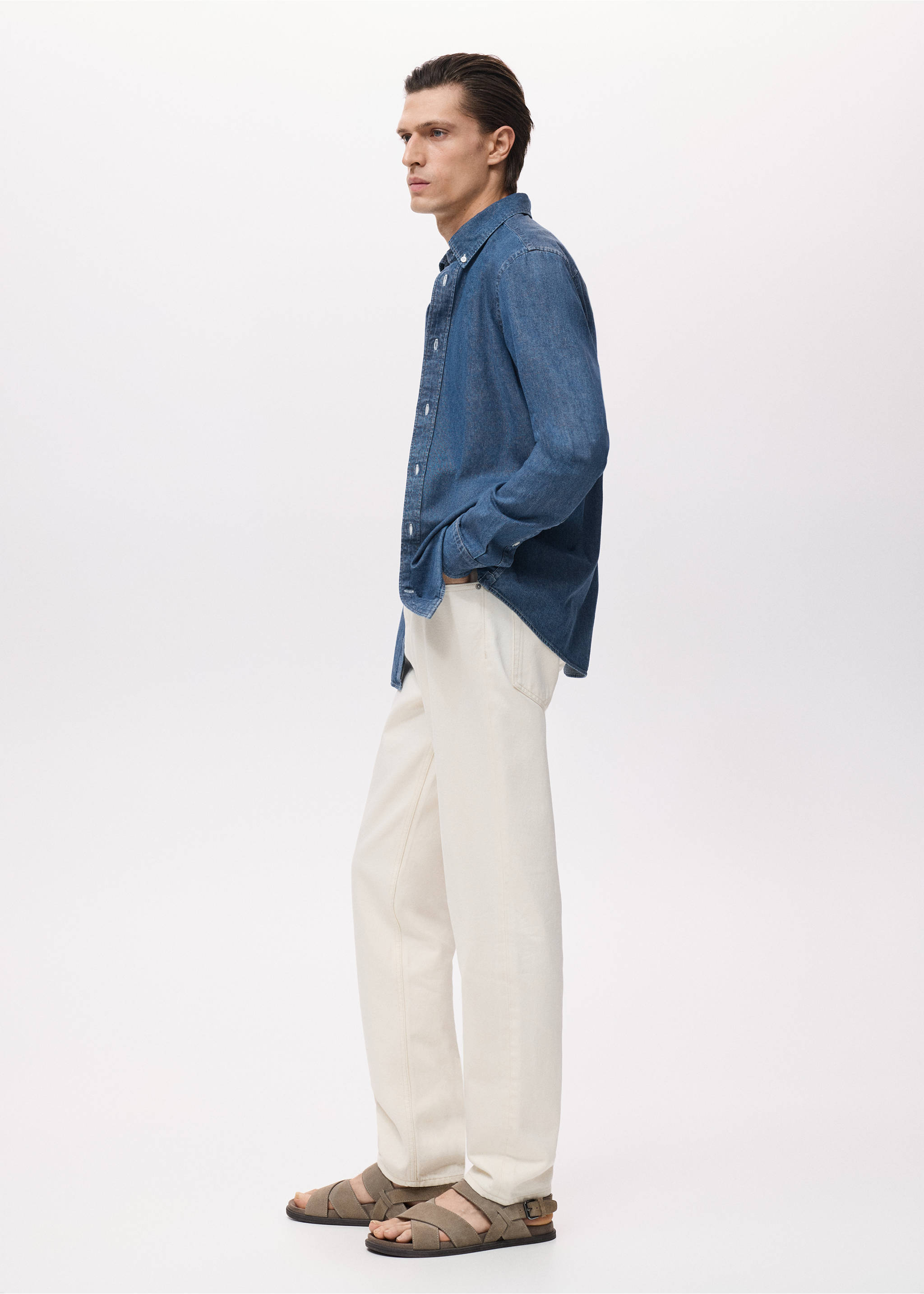 Regular fit denim shirt - Details of the article 2, Medium Blue. Ref: 17014437-00.
