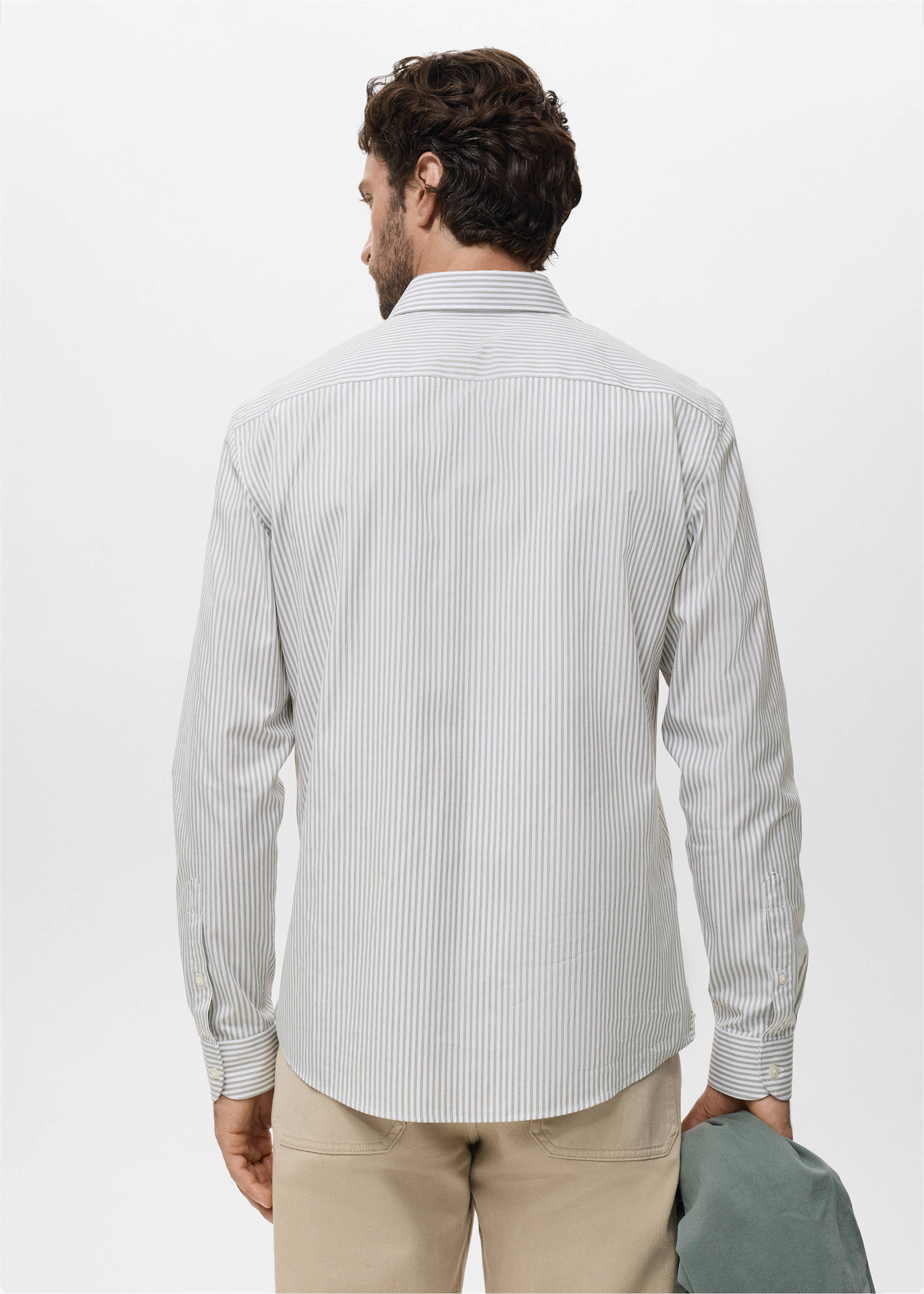 Chemise coton rayures regular-fit - Verso de l’article, Kaki. Ref: 17014438-00.