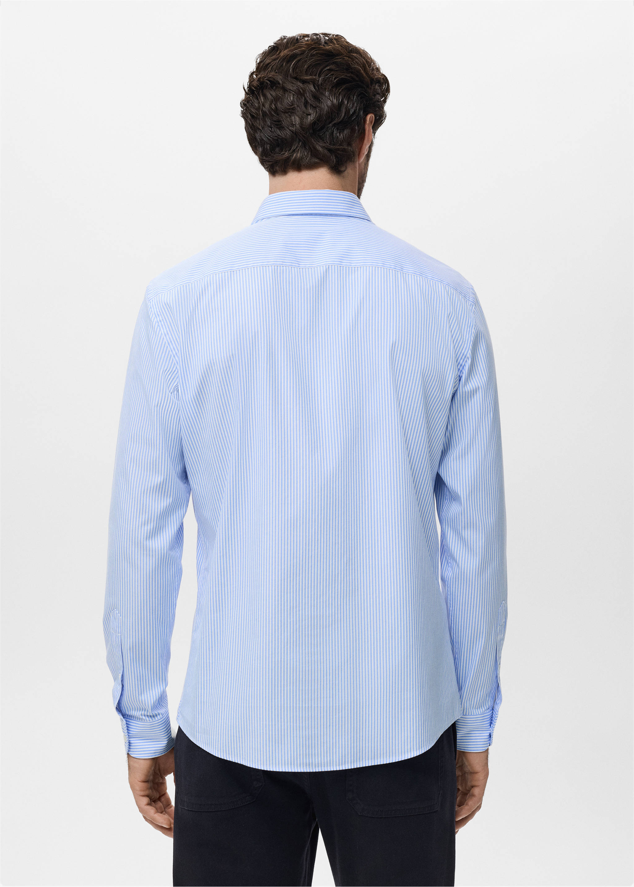 Regular fit striped cotton shirt - Reverse of the article, Sky Blue. Ref: 17014438-00.