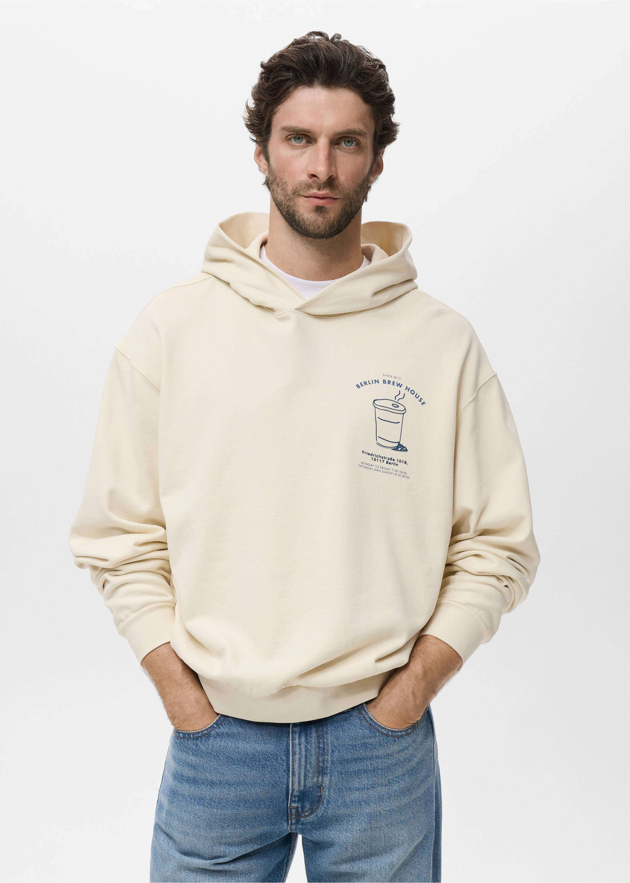 Graphic hooded sweatshirt - Medium plane, Ecru. Ref: 17014441-00.