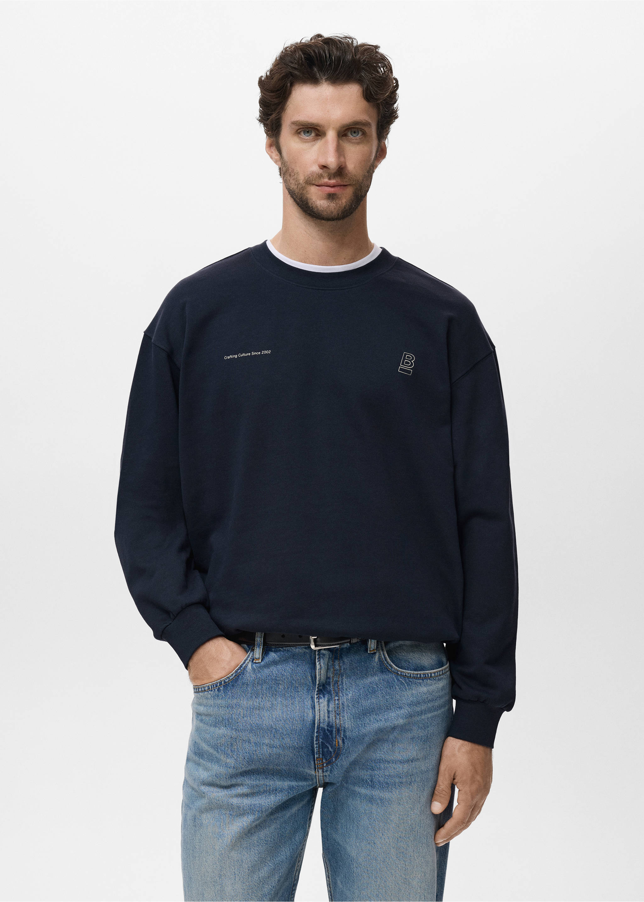 100% cotton sweatshirt text - Medium plane, Navy. Ref: 17014442-00.