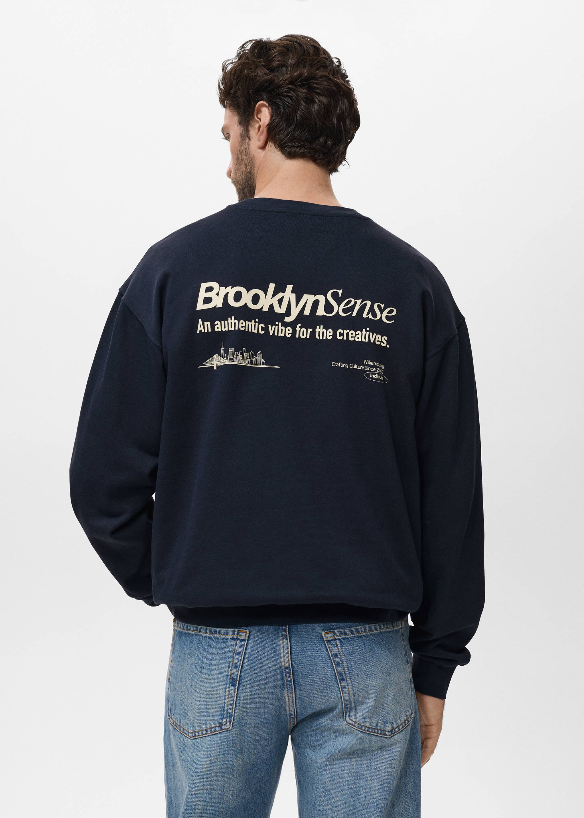 100% cotton sweatshirt text - Reverse of the article, Navy. Ref: 17014442-00.