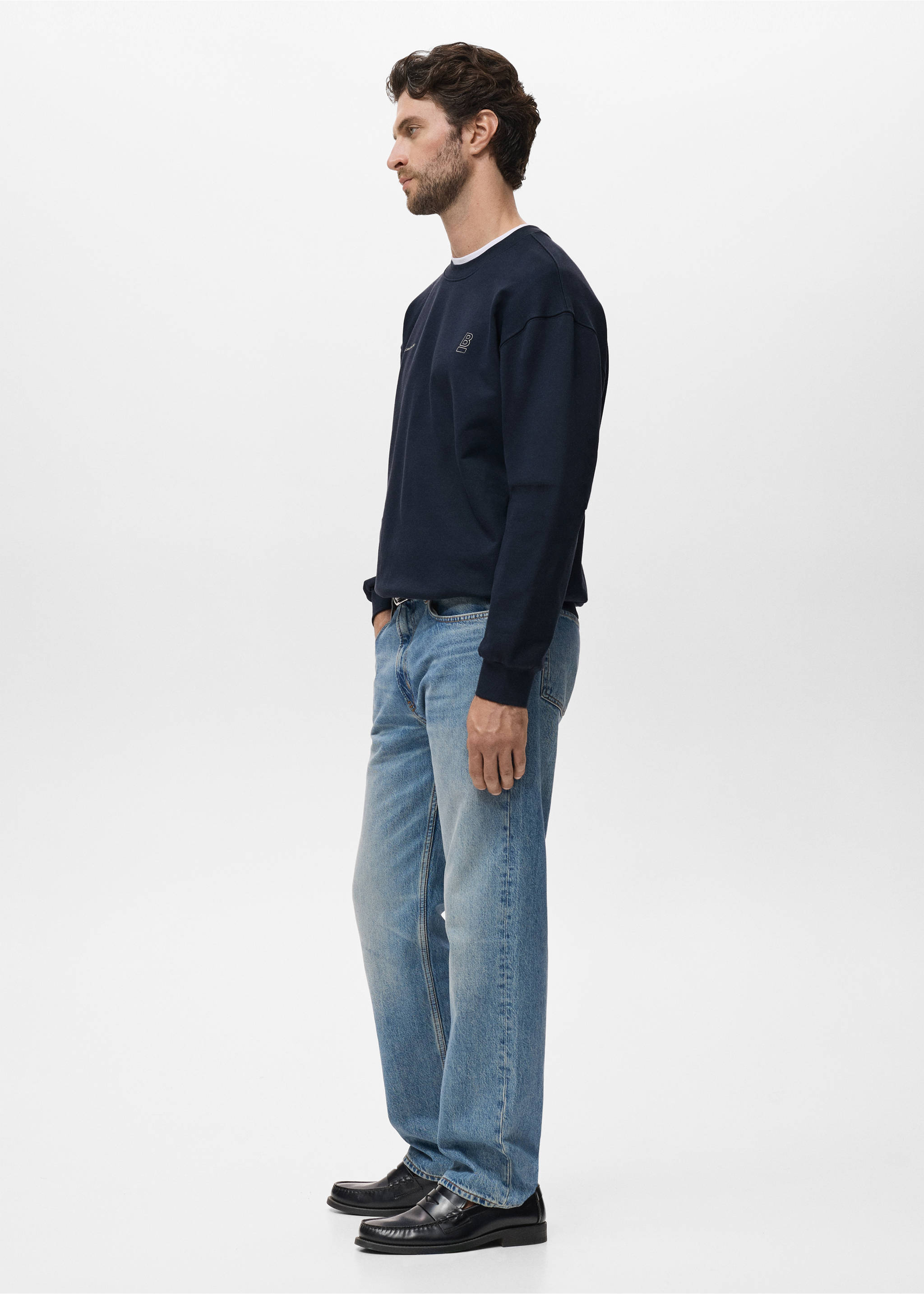 100% cotton sweatshirt text - Details of the article 2, Navy. Ref: 17014442-00.