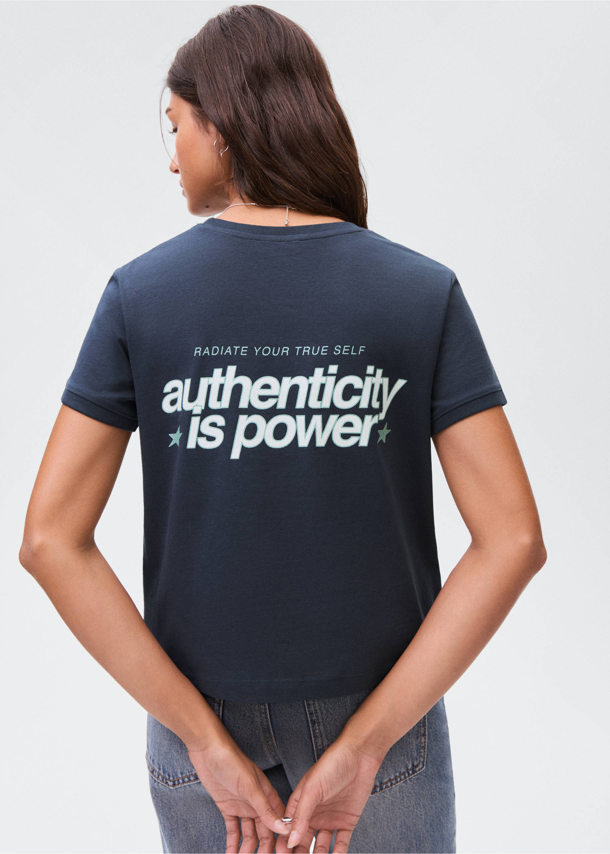 Printed cotton-blend t-shirt - Reverse of the article, Navy. Ref: 17014780-00.