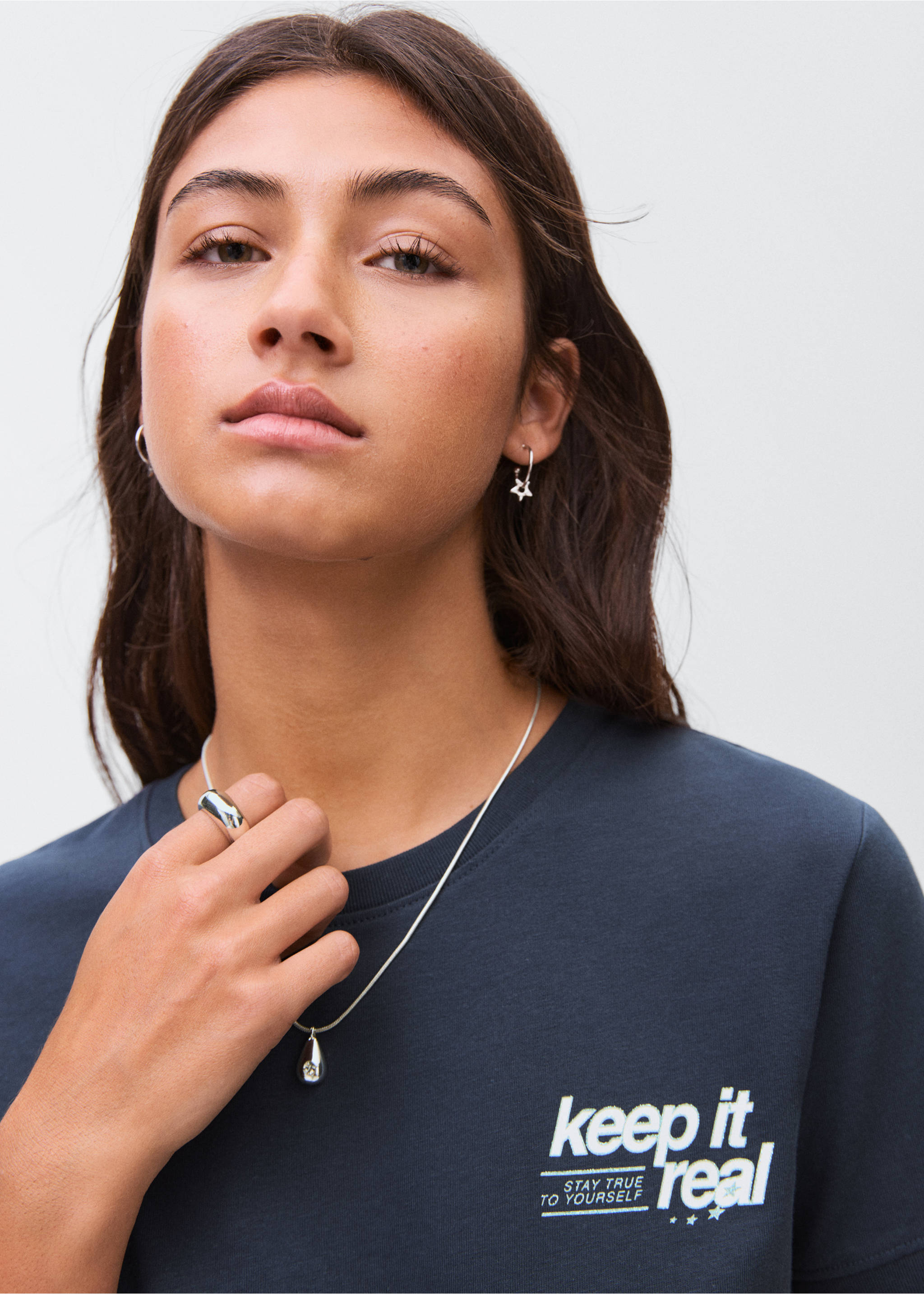 Printed cotton-blend t-shirt - Details of the article 1, Navy. Ref: 17014780-00.