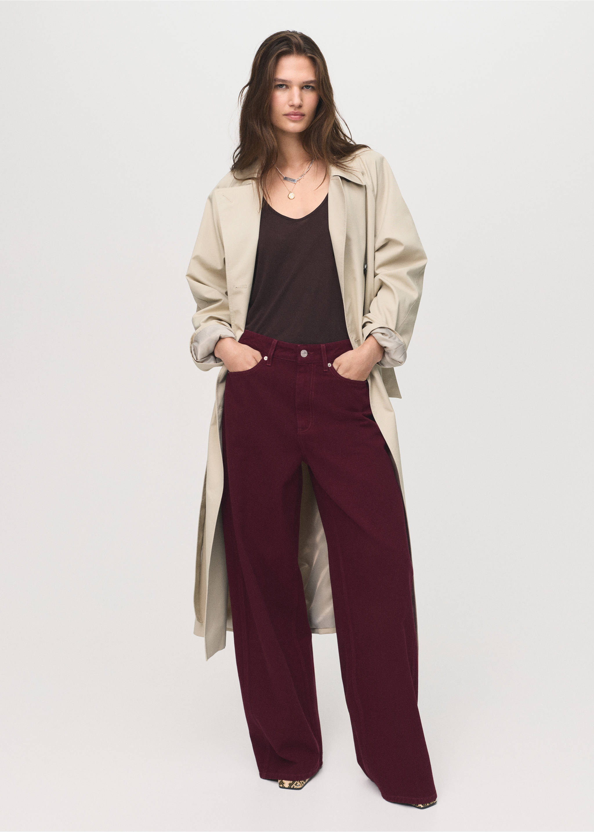 High-waisted barrel jeans - General plane, Wine. Ref: 17014792-00.