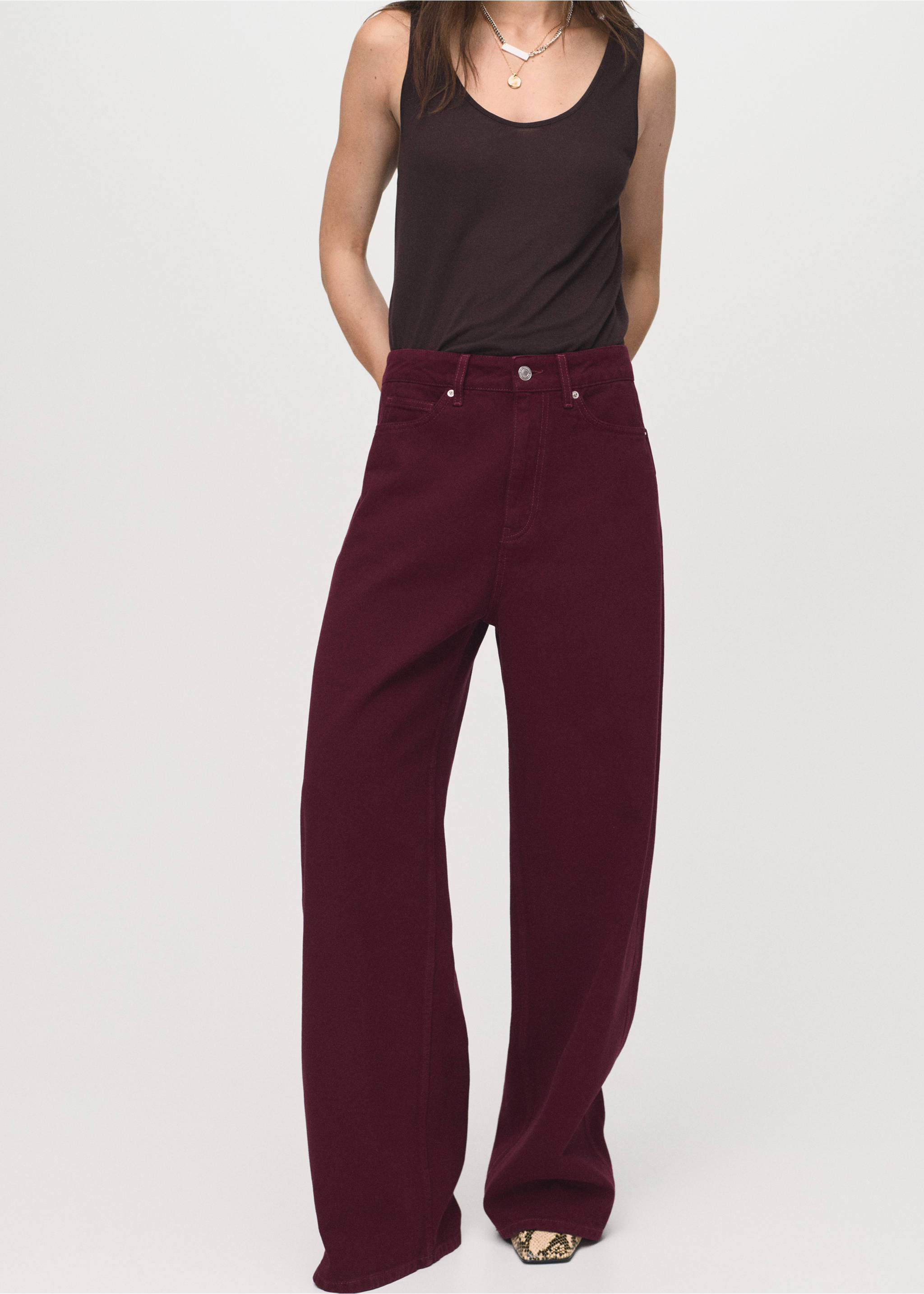 High-waisted barrel jeans - Medium plane, Wine. Ref: 17014792-00.