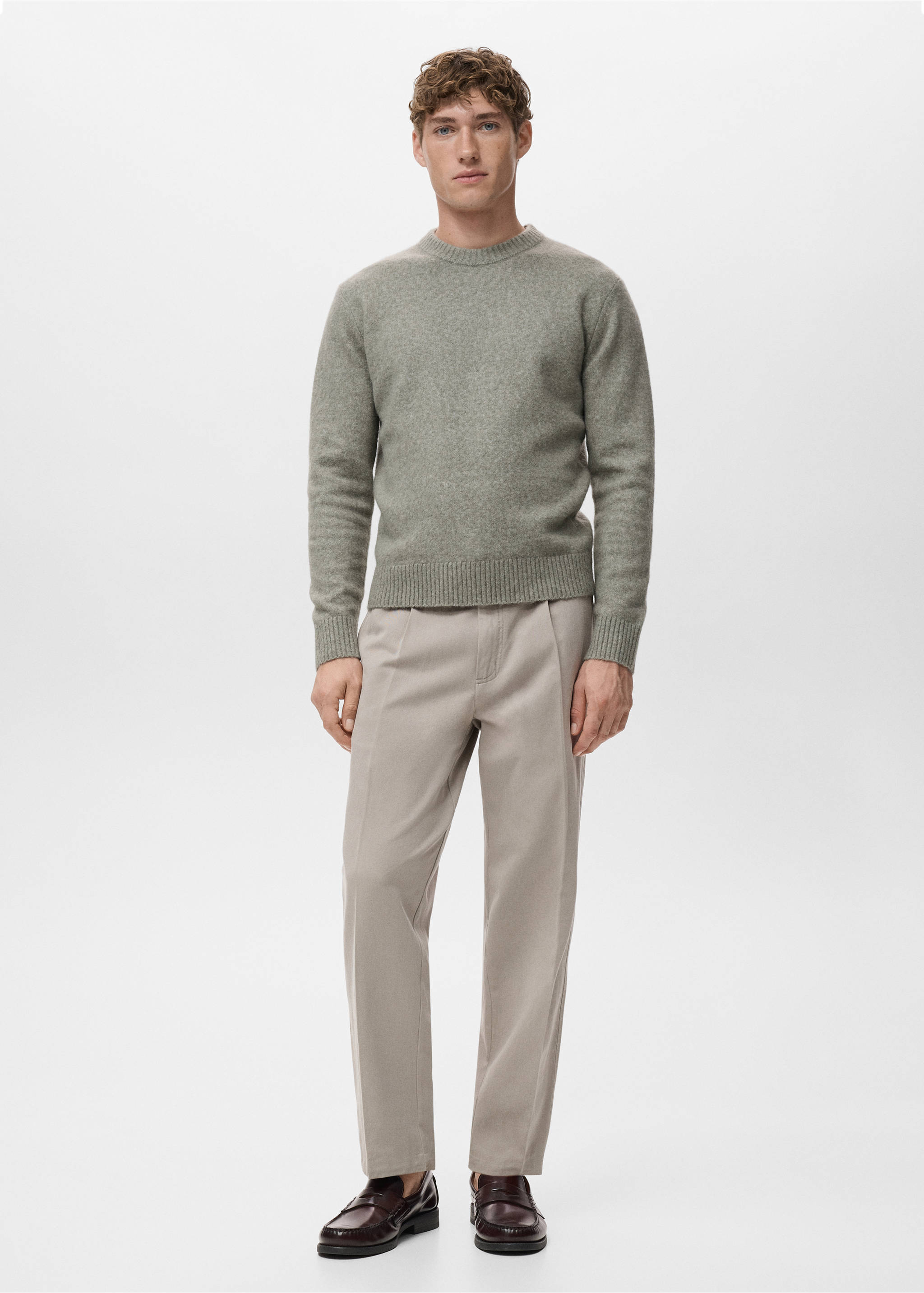Cotton and lyocell straight-leg pleated trousers - General plane, Light/Pastel Grey. Ref: 17015142-00.