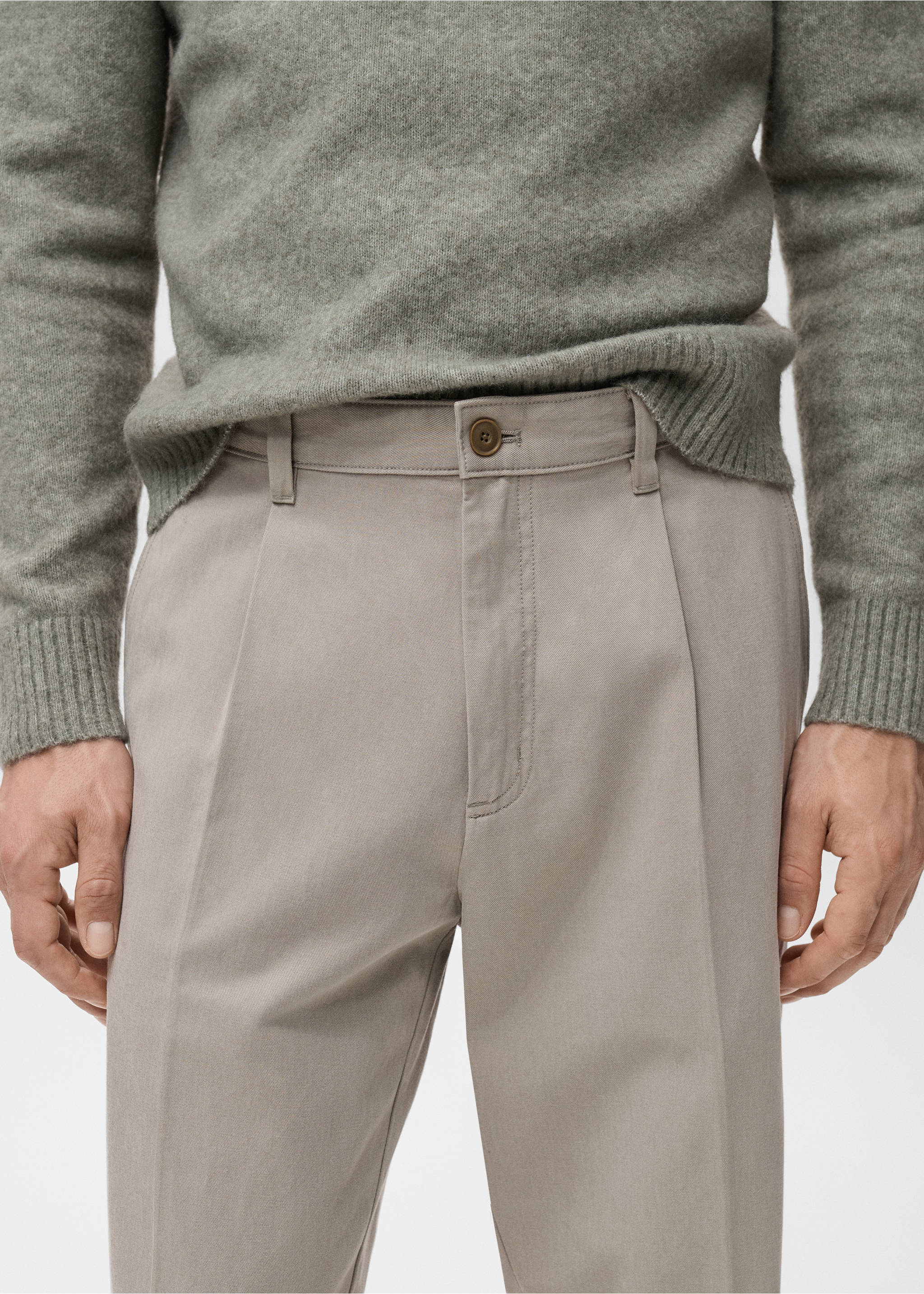 Cotton and lyocell straight-leg pleated trousers - Details of the article 1, Light/Pastel Grey. Ref: 17015142-00.