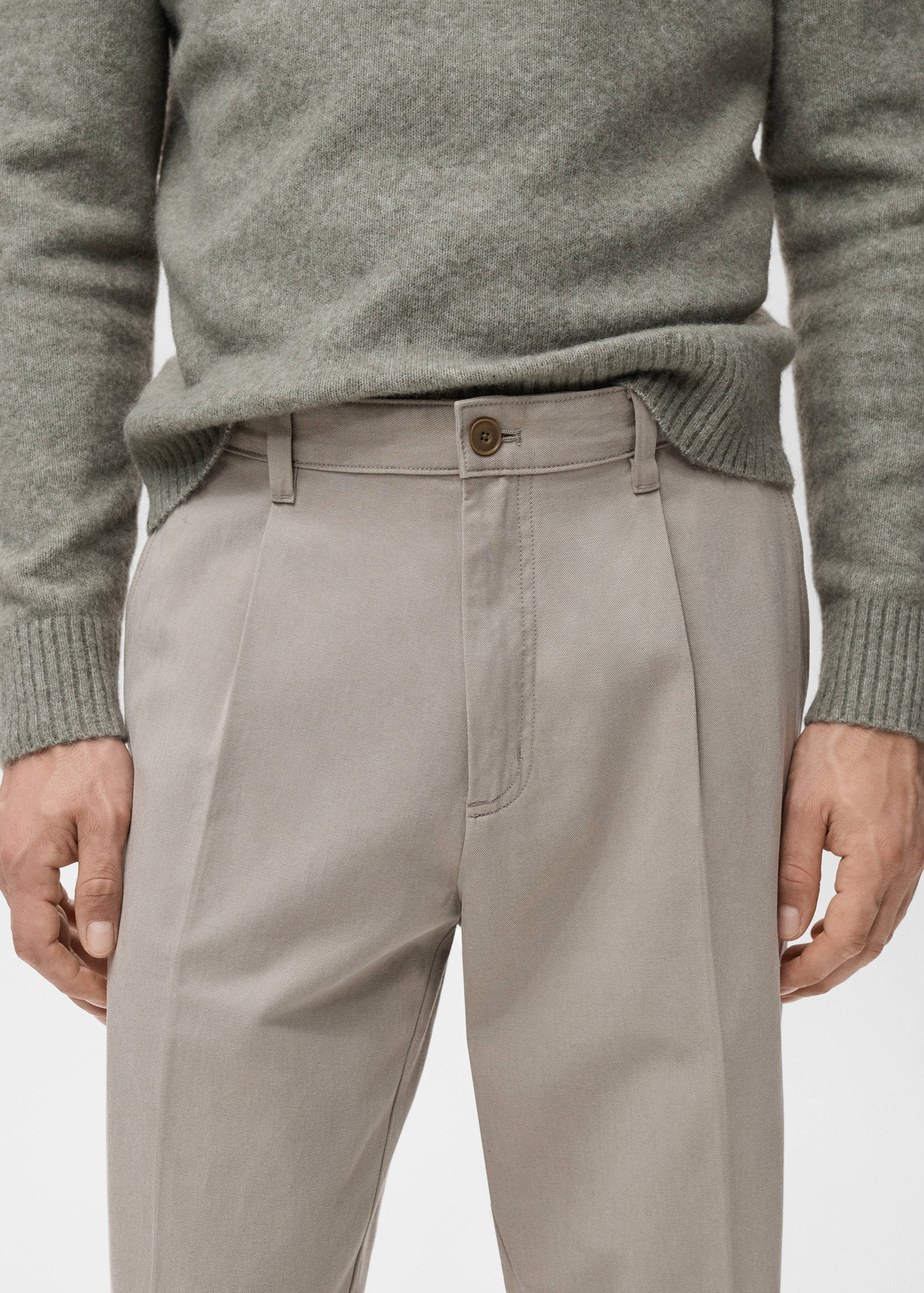 Cotton and lyocell straight-leg pleated trousers - Details of the article 1